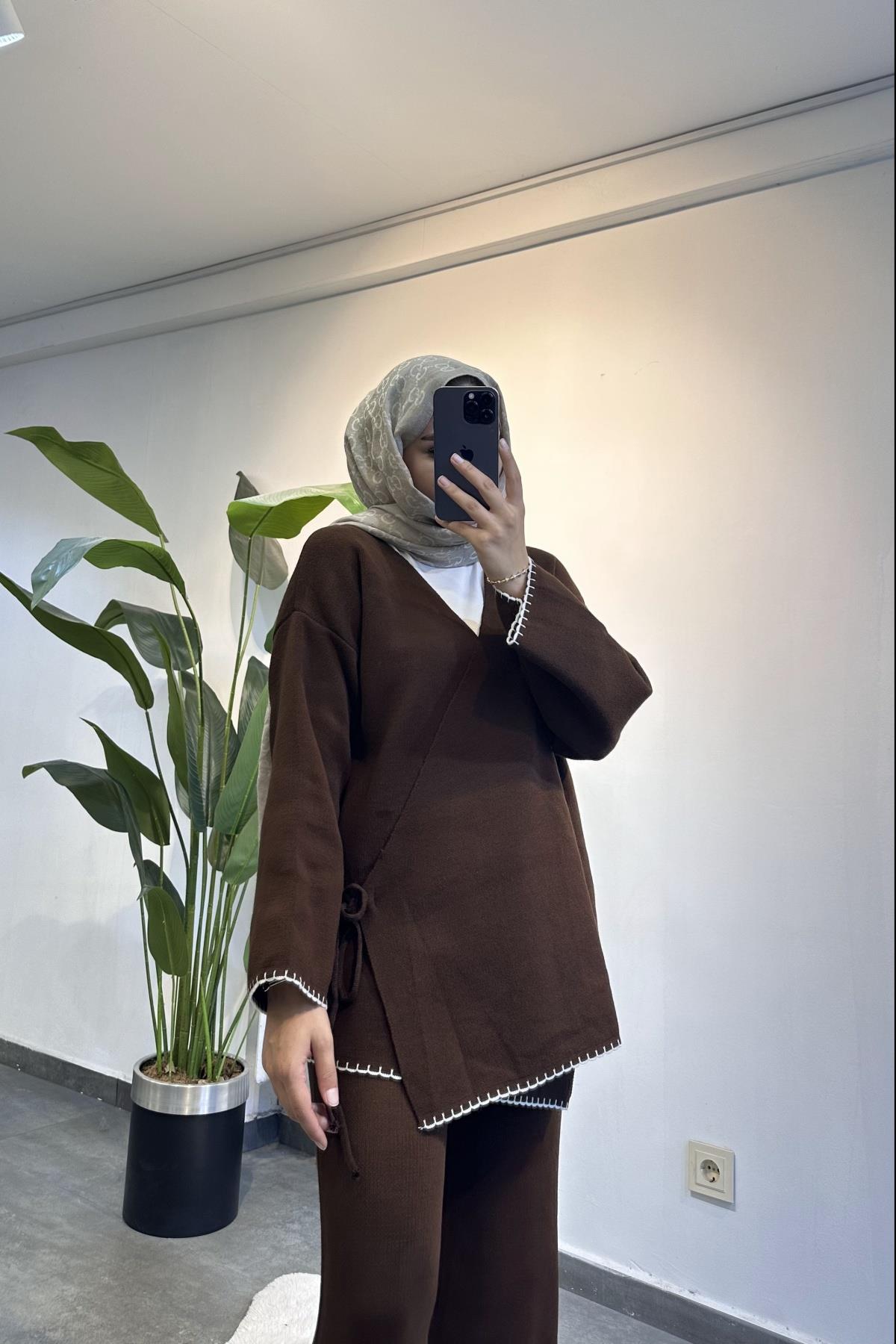Triko Kimono Takım KAHVERENGİ