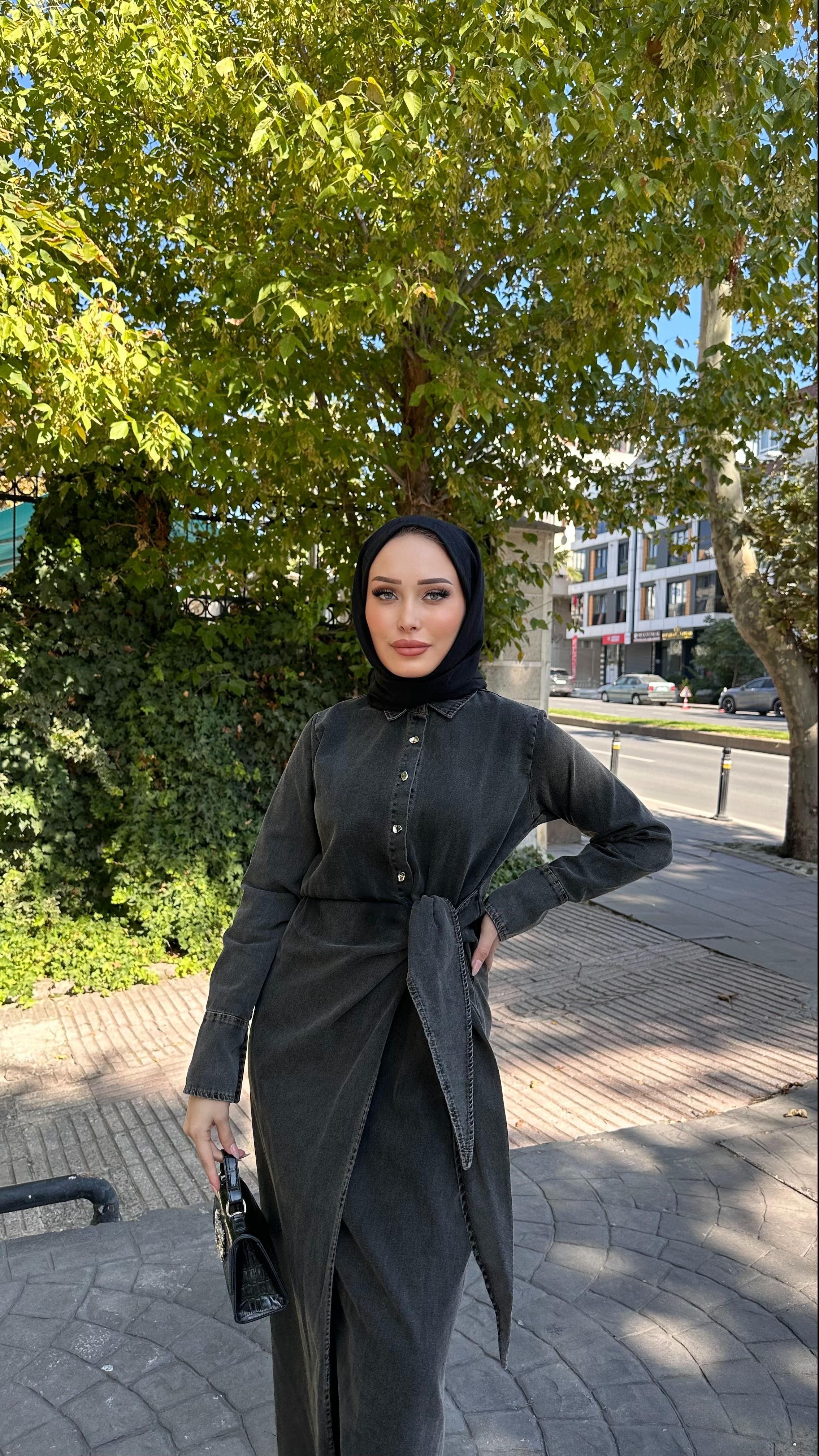 Yandan Baglama Detay Denim FÜME