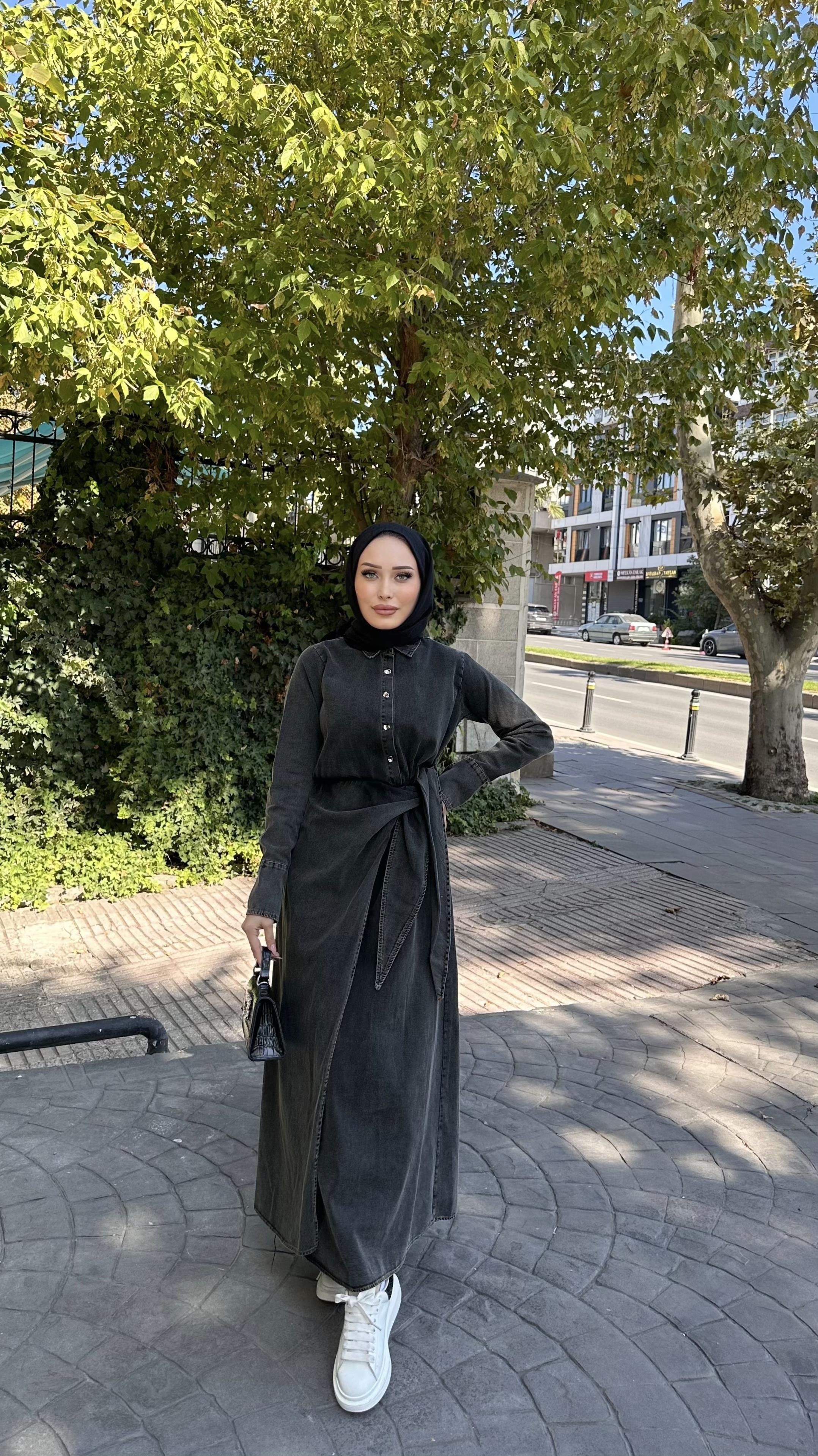 Yandan Baglama Detay Denim FÜME