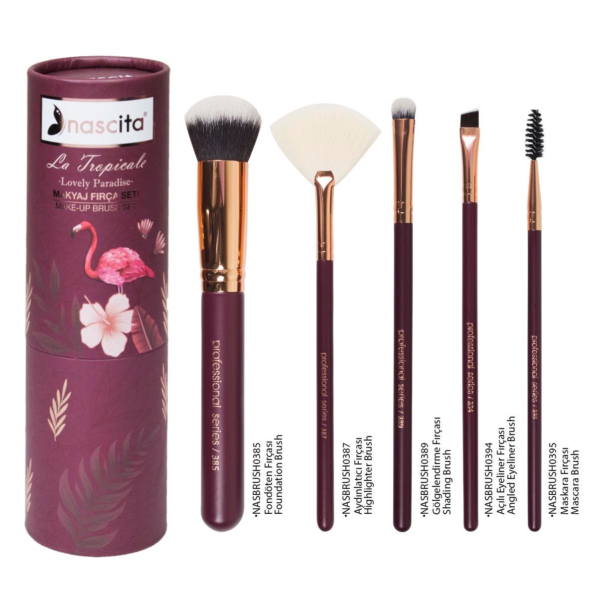 BORDO MAKYAJ FIRÇA SETİ ( 5 Lİ) KAVANOZ