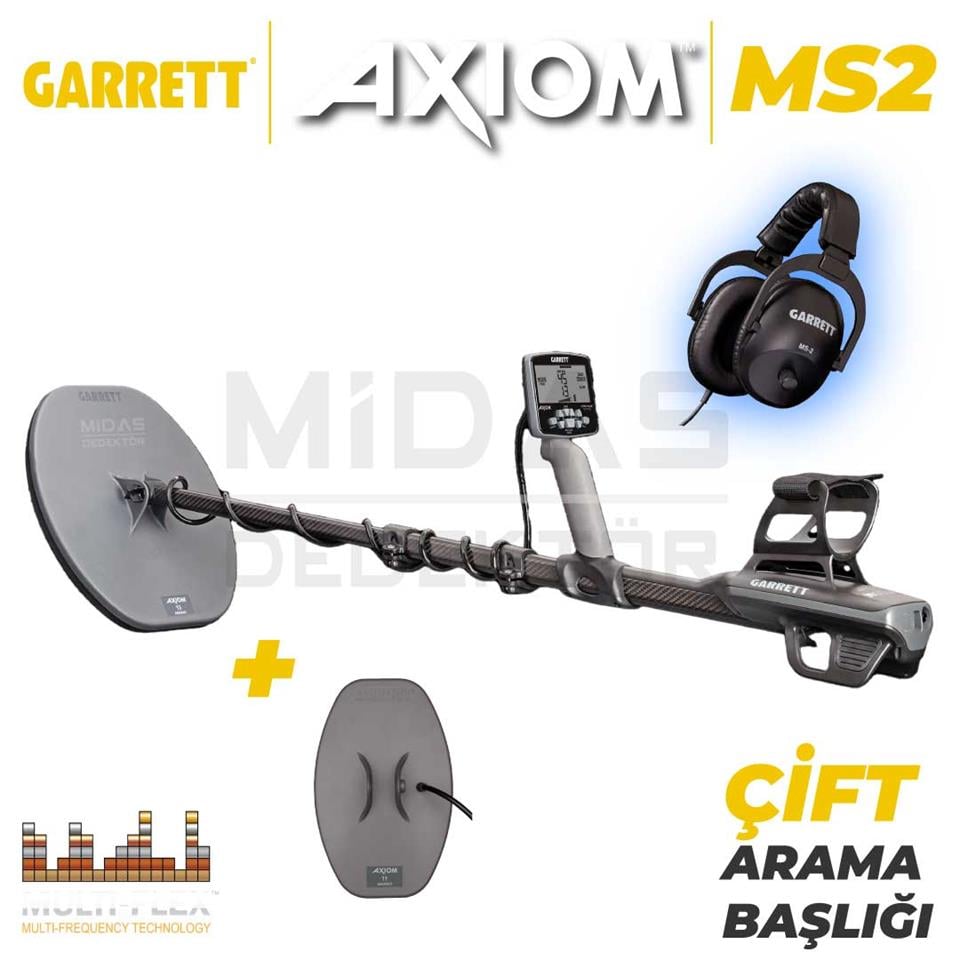 AXİOM ALTIN DEDEKTÖRÜ (13X11'' MONO  11'X7' DD) BAŞLIKLI MS3 KABLOSUZ KULAKLIKLI PAKET