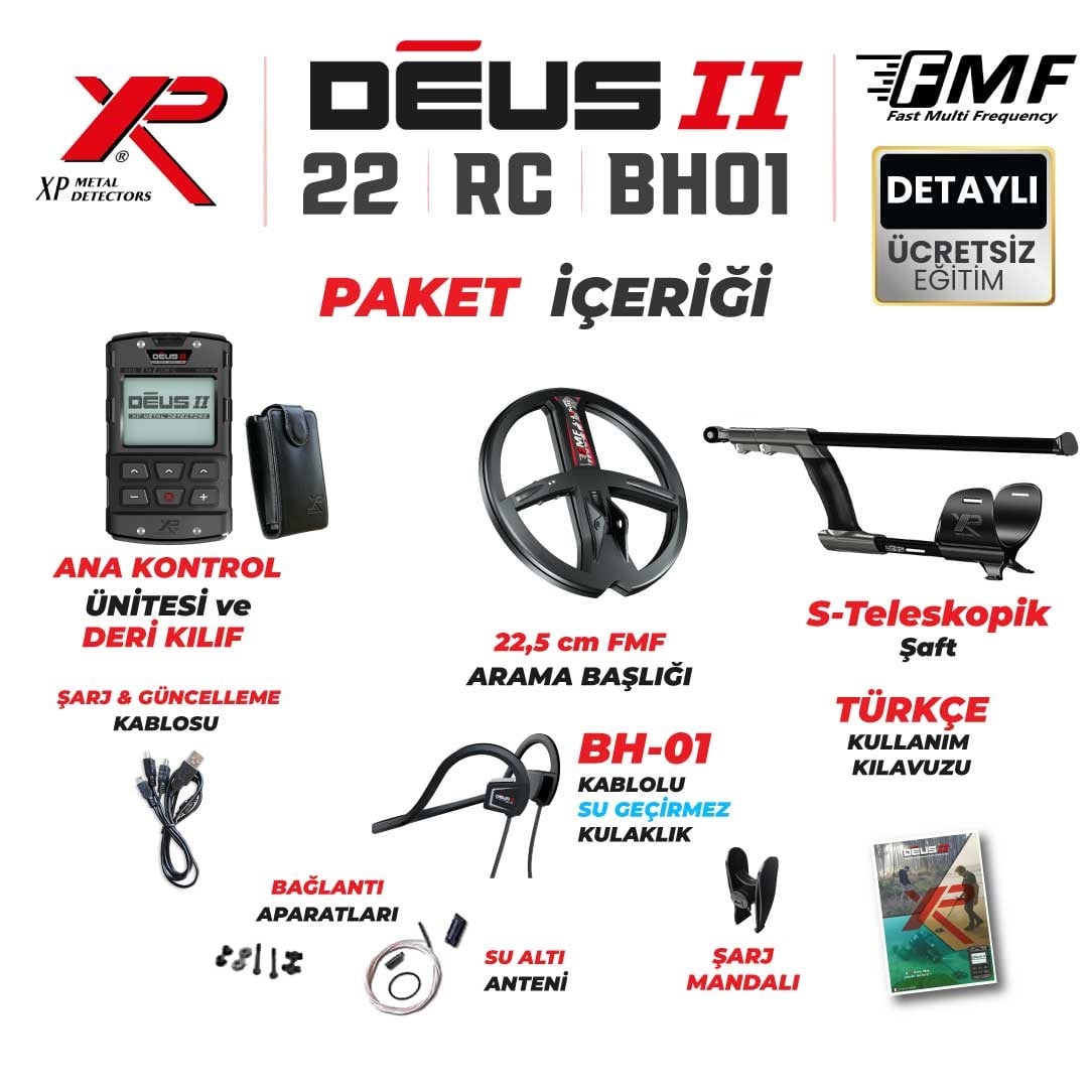 DEUS 2 - 22,5cm FMF Başlık, Ana Kontrol Ünitesi (RC), BH-01 Kablolu Su Geçirmez Kulaklık