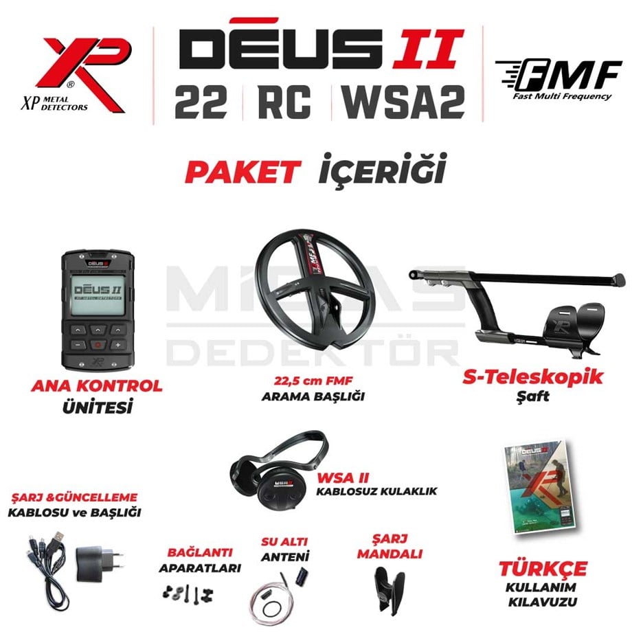 DEUS 2 22,5CM FMF BAŞLIK,ANA KONTROL ÜNİTESİ,WSA2 KULAKLIK