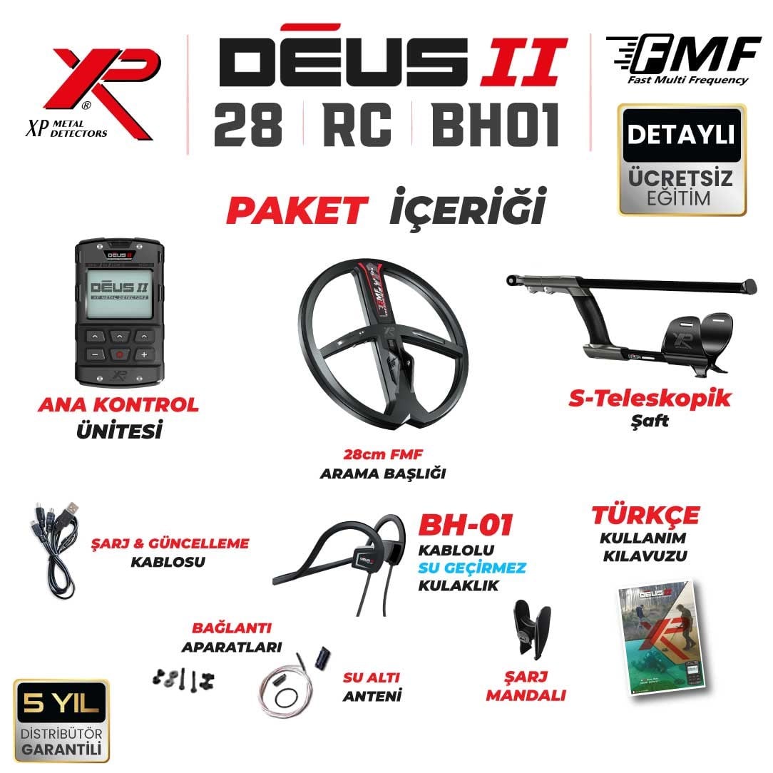 DEUS 2 - 28cm FMF Başlık, Ana Kontrol Ünitesi (RC), BH-01 Kablolu Su Geçirmez Kulaklık