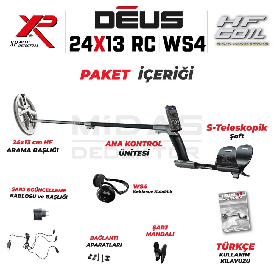 DEUS 24X13CM HF BAŞLIK,ANA KONTROL ÜNİTESİ,WS4 KULAKLIK