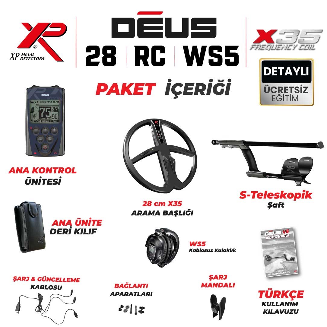 DEUS 28CM X35 BAŞLIK,ANA KONTROL ÜNİTESİ,WS5 KULAKLIK