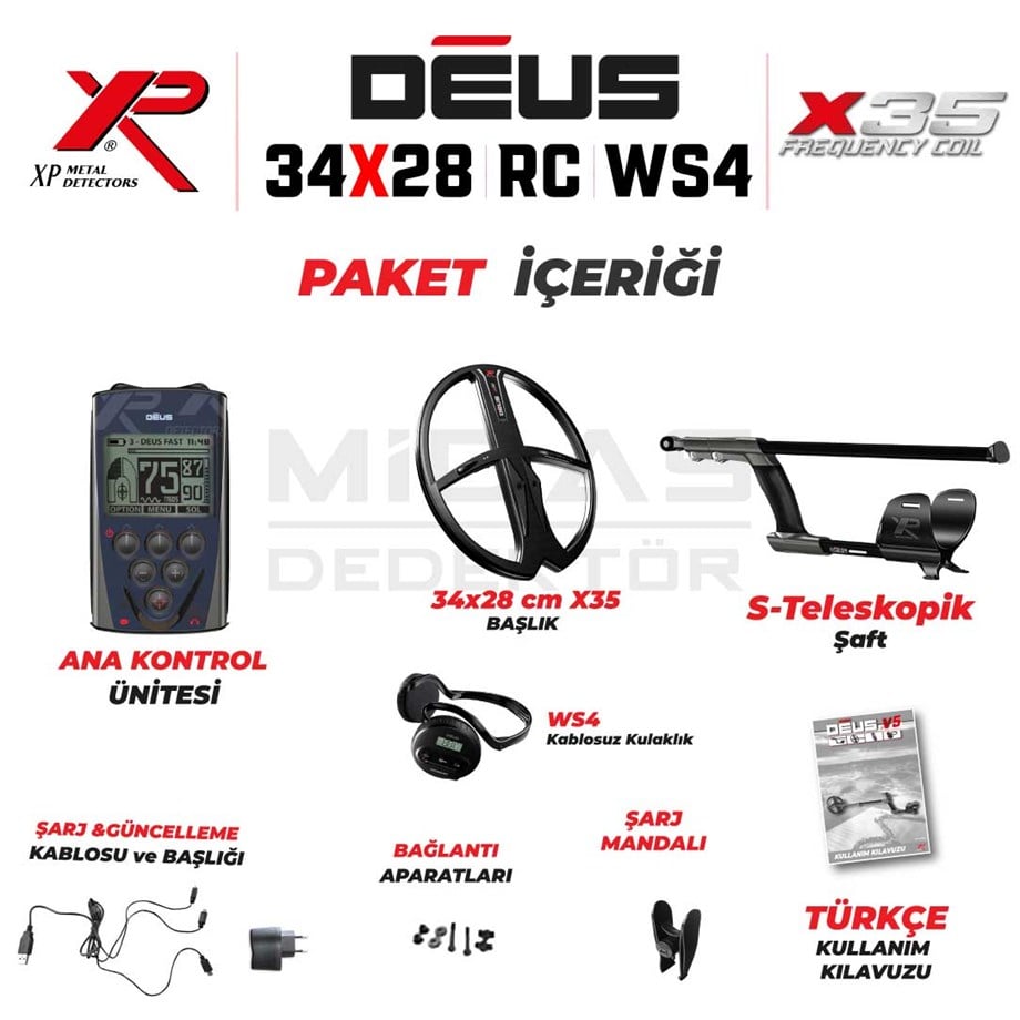 DEUS 34X28CM X35 BAŞLIK,ANA KONTROL ÜNİTESİ,WS4 KULAKLIK