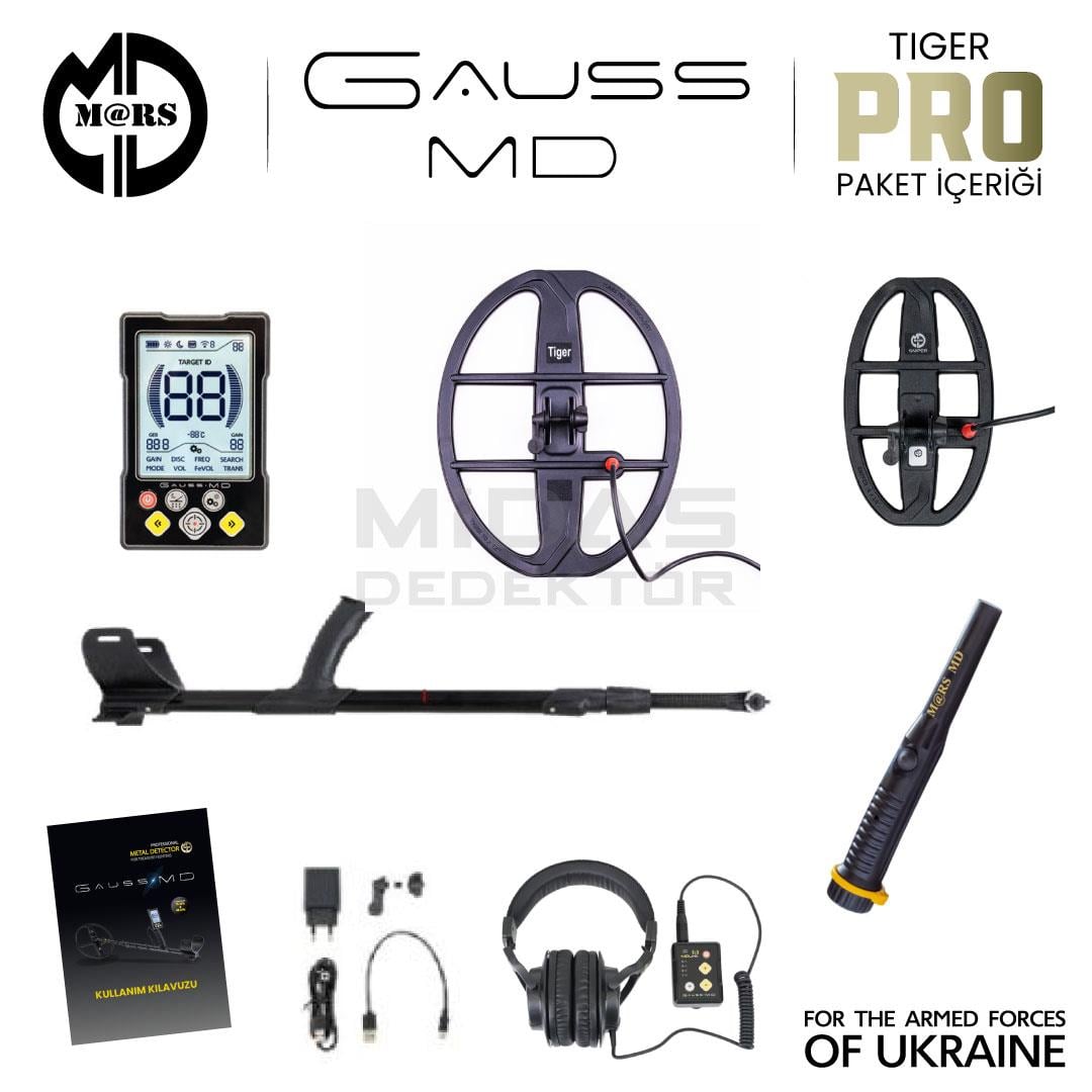 GAUSS MD Dedektör – TIGER 33x25,5cm + SNIPER 25x15cm Başlık – Pinpointer + Kulaklık