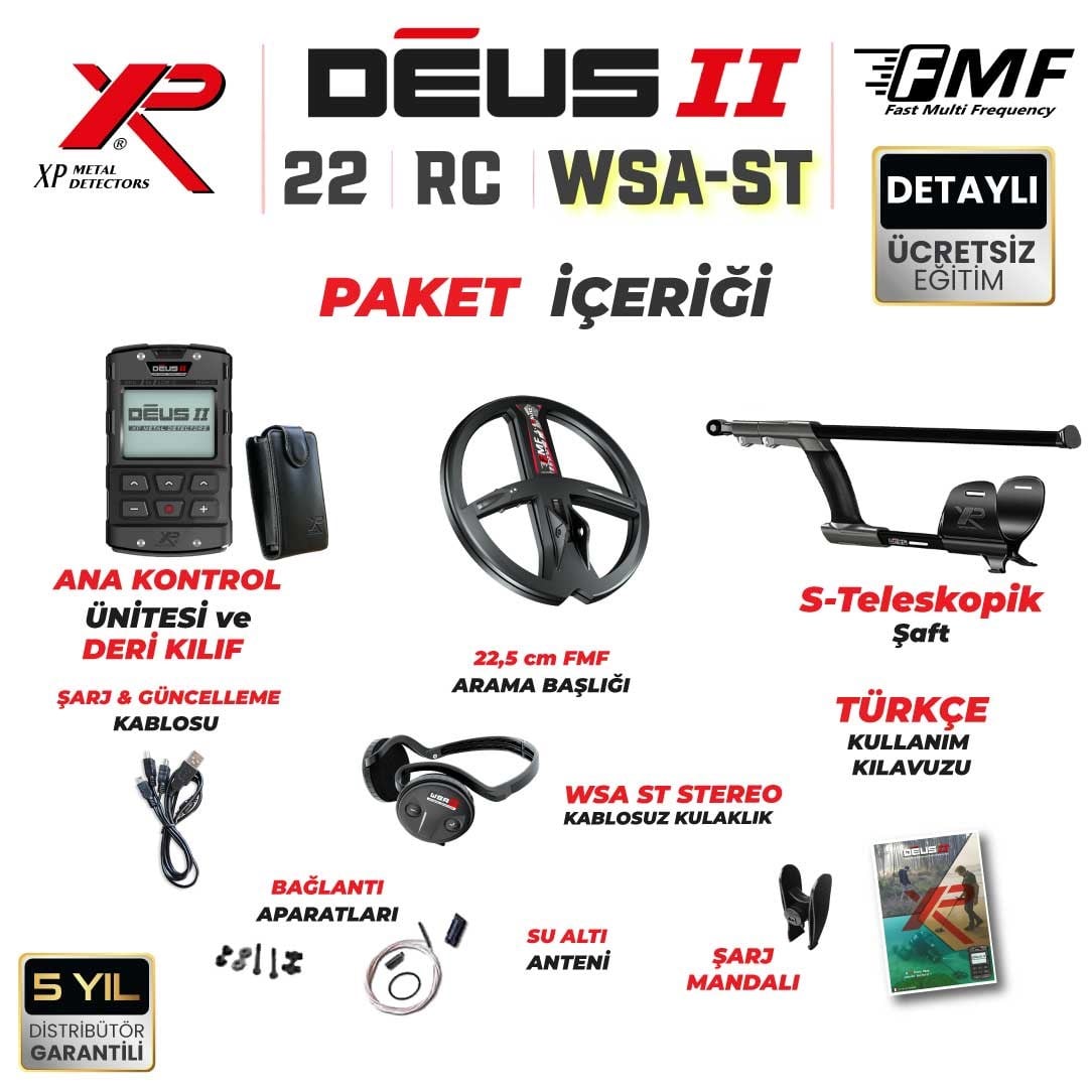 DEUS 2 22,5CM FMF BAŞLIK,ANA KONTROL ÜNİTESİ,WSA2 KULAKLIK