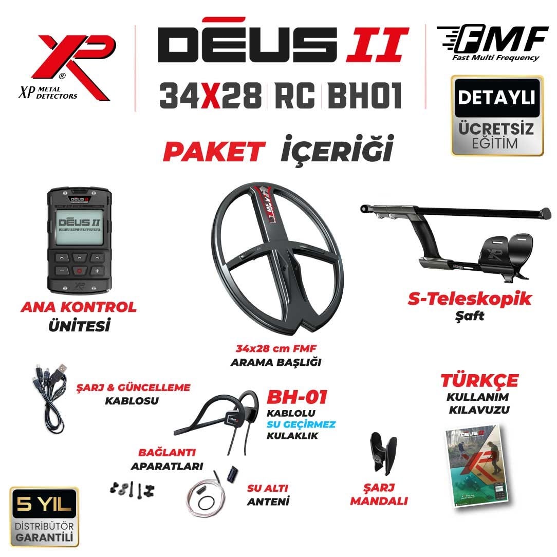 DEUS 2 - 34x28cm FMF Başlık, Ana Kontrol Ünitesi (RC), BH-01 Kablolu Su Geçirmez Kulaklık