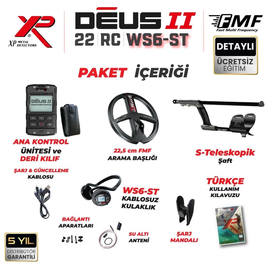 DEUS 2 22,5CM FMF BAŞLIK,ANA KONTROL ÜNİTESİ,WS6 KULAKLIK
