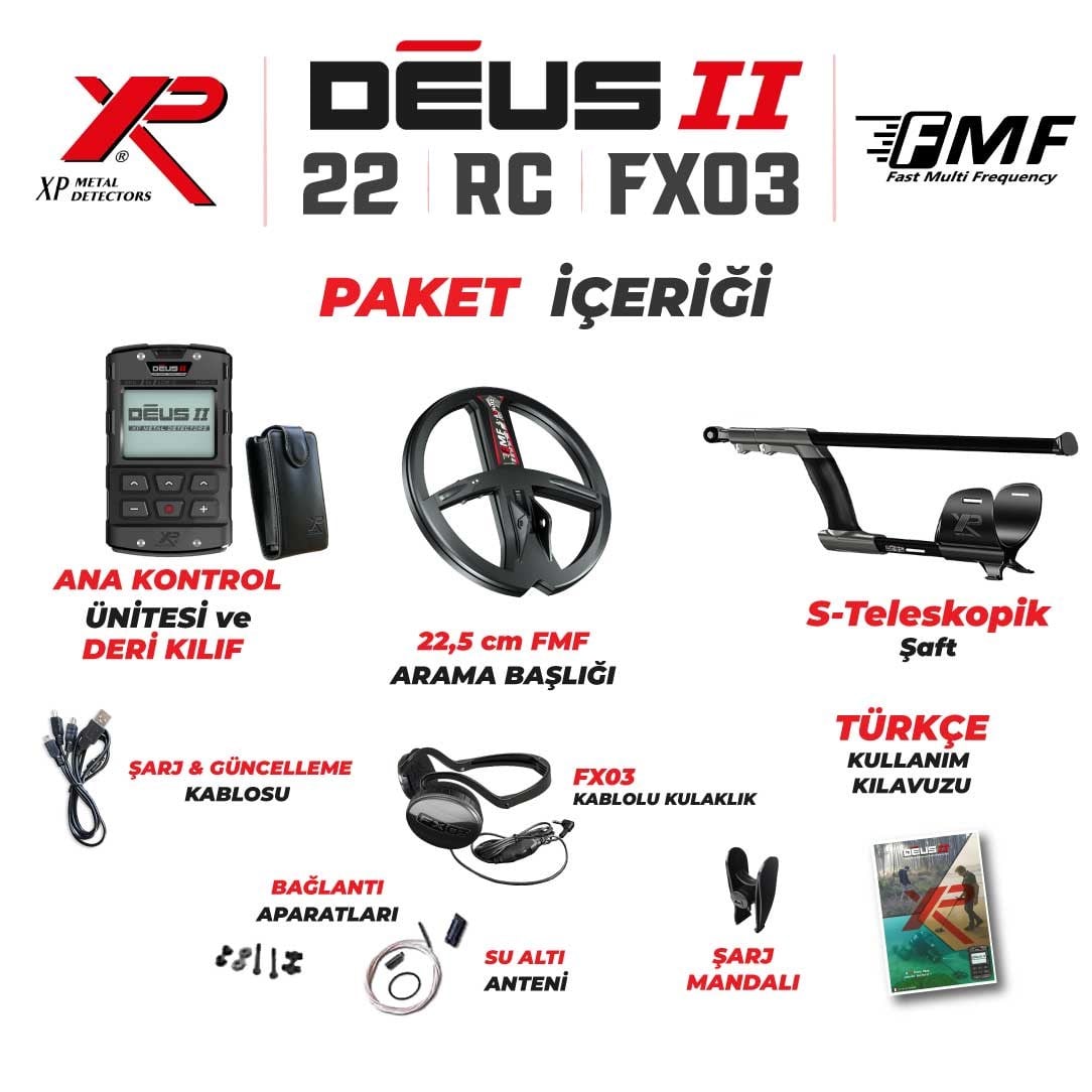 DEUS 2 22,5CM FMF BAŞLIK,ANA KONTROL ÜNİTESİ,FX03 KULAKLIK