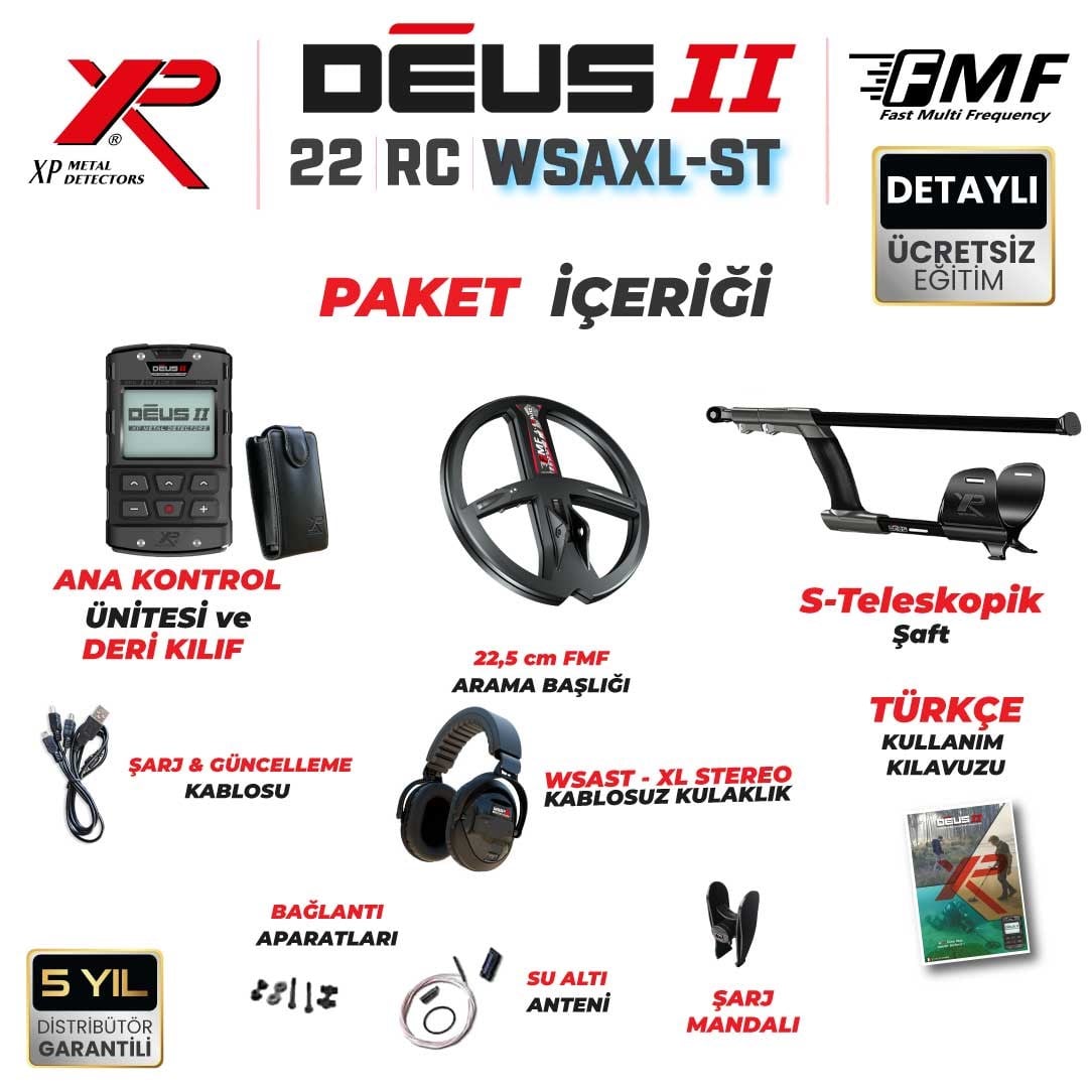 DEUS 2 22,5CM FMF BAŞLIK,ANA KONTROL ÜNİTESİ,WSA2XL KULAKLIK