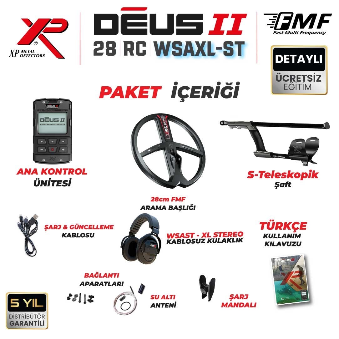 DEUS 2 28CM FMF BAŞLIK,ANA KONTROL ÜNİTESİ,WSA2XL KULAKLIK