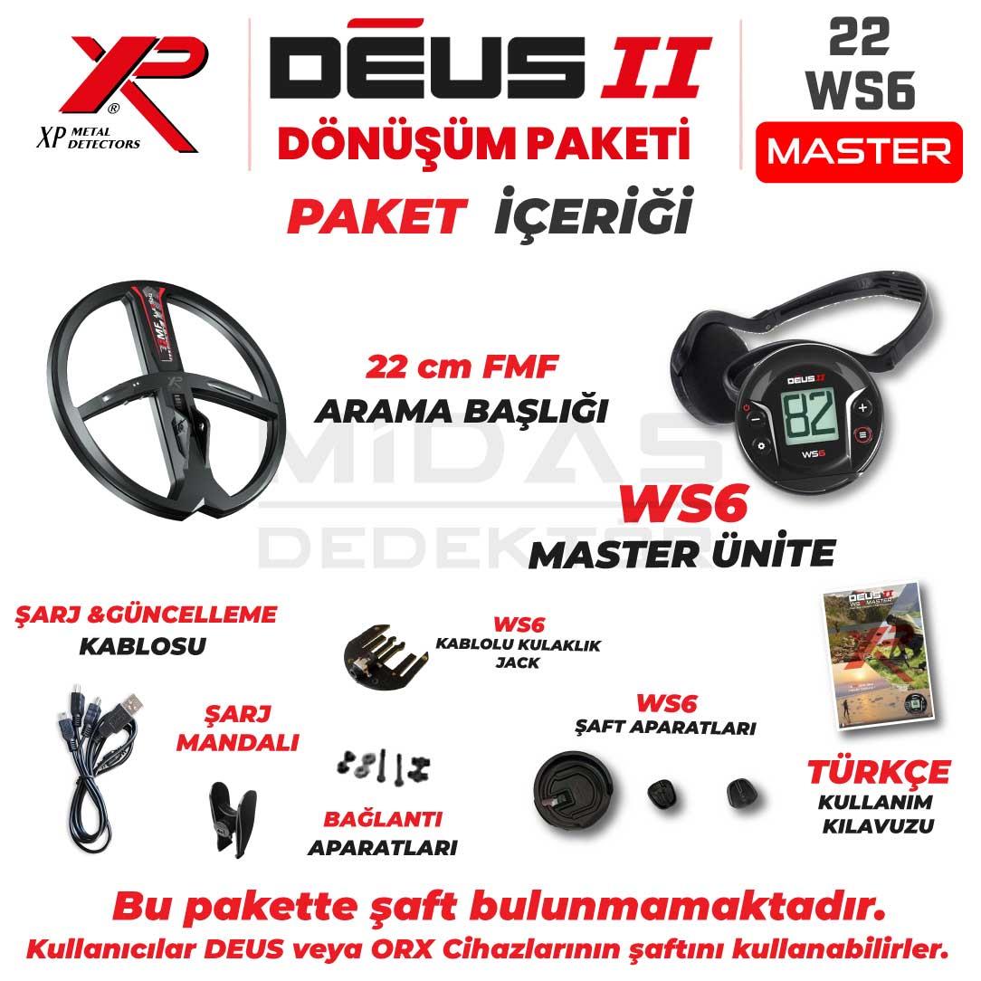 Deus 2 Dedektör- DÖNÜŞÜM PAKETİ - 22cm FMF Başlık, WS6 Master
