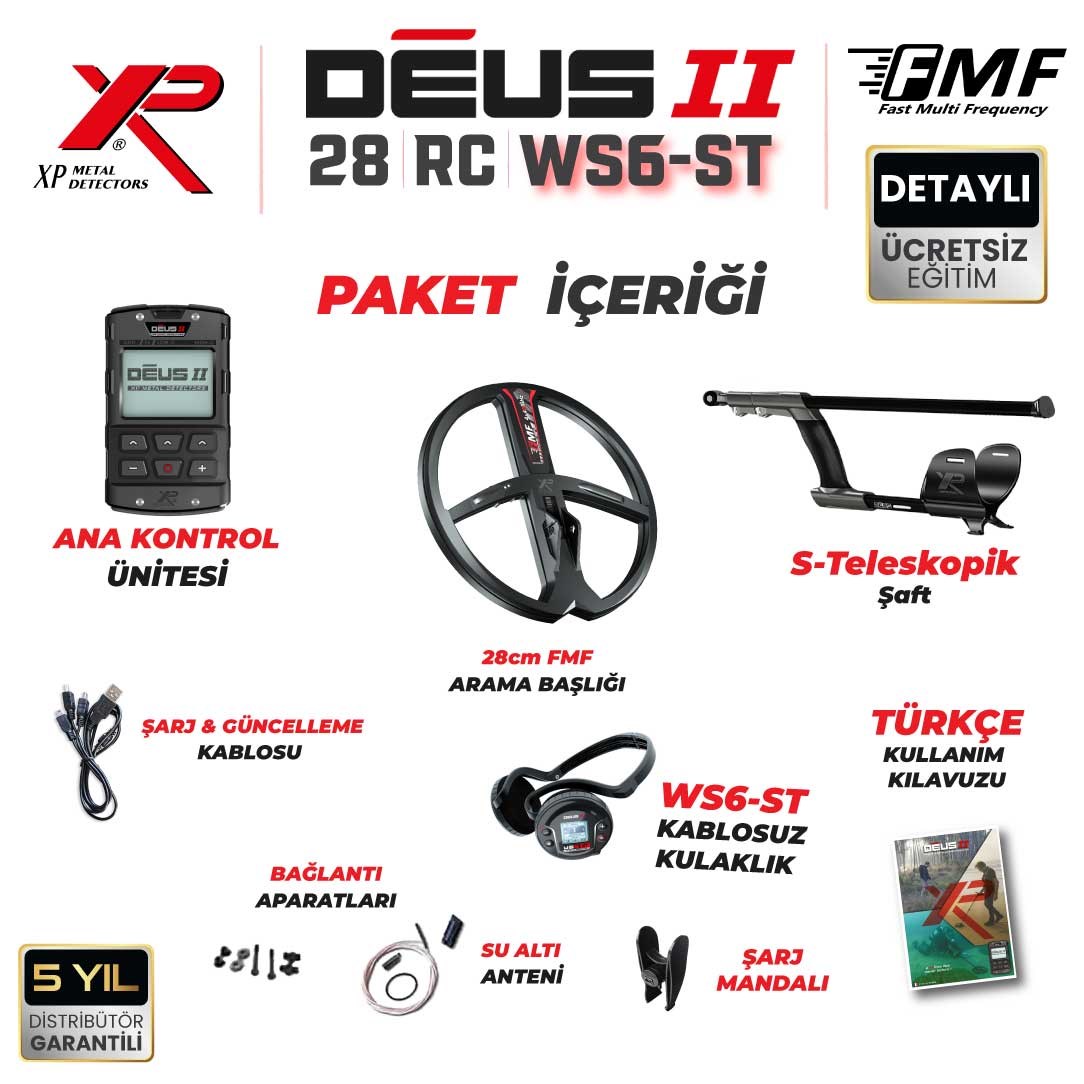 DEUS 2 28CM FMF BAŞLIK,ANA KONTROL ÜNİTESİ,WS6 KULAKLIK