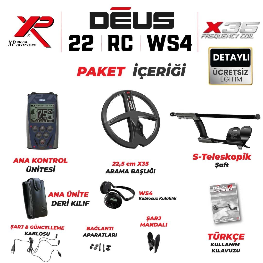 DEUS 22,5CM X35 BAŞLIK,ANA KONTROL ÜNİTESİ,WS4 KULAKLIK