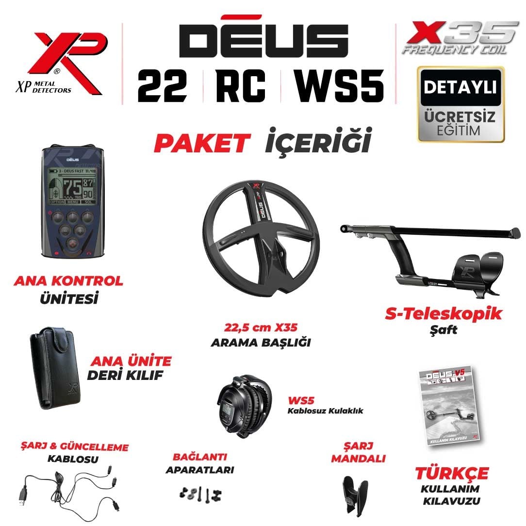 DEUS 22,5CM X35 BAŞLIK,ANA KONTROL ÜNİTESİ,WS5 KULAKLIK