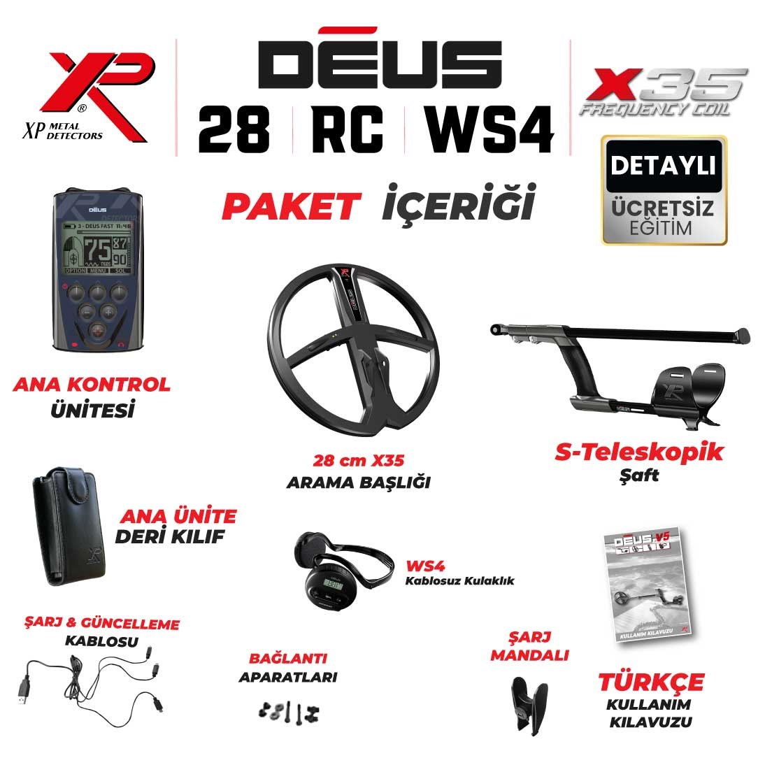 DEUS 28CM X35 BAŞLIK,ANA KONTROL ÜNİTESİ,WS4 KULAKLIK
