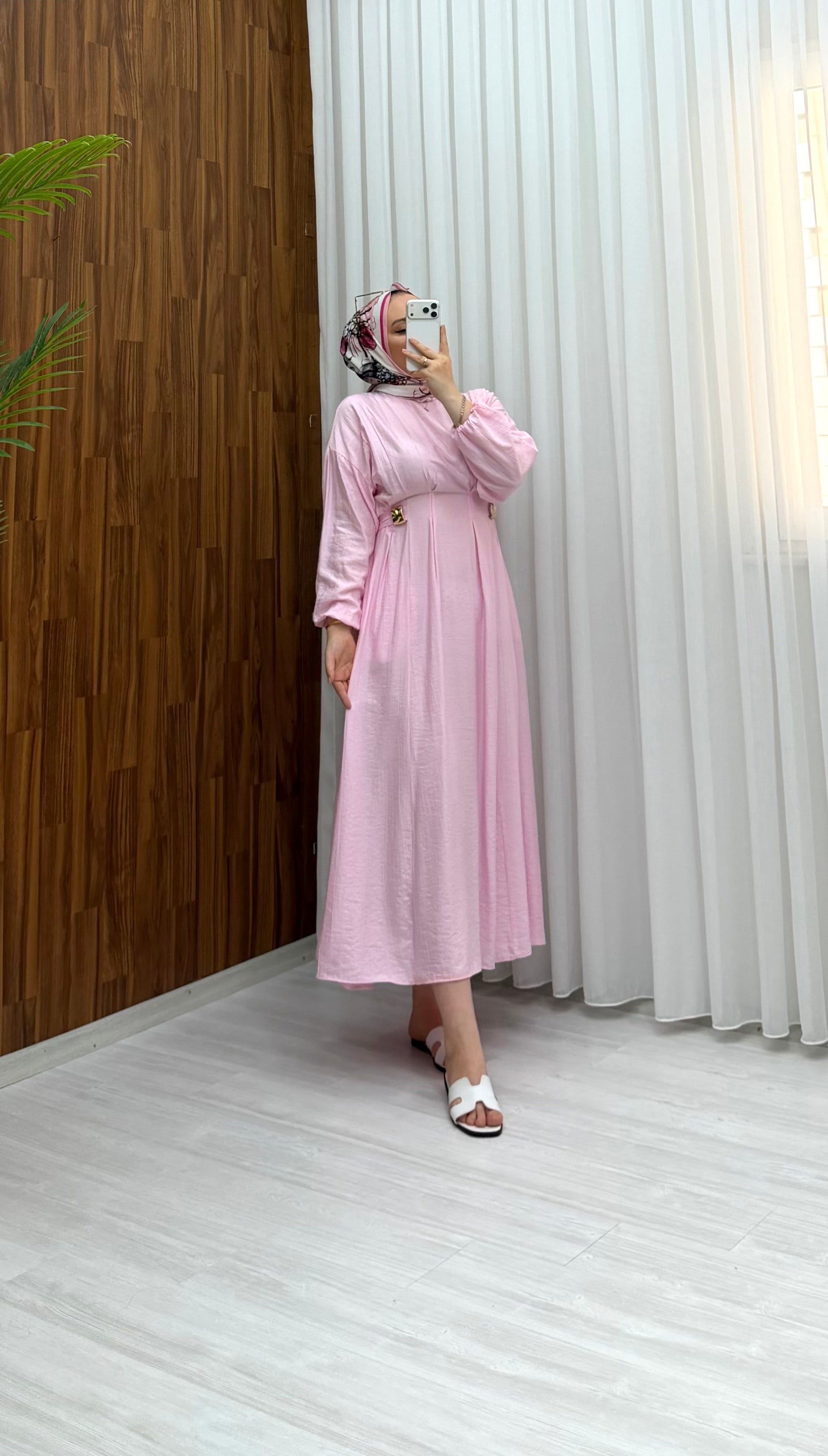 Aksesuar Detay Çilek Elbise Pembe 1002 