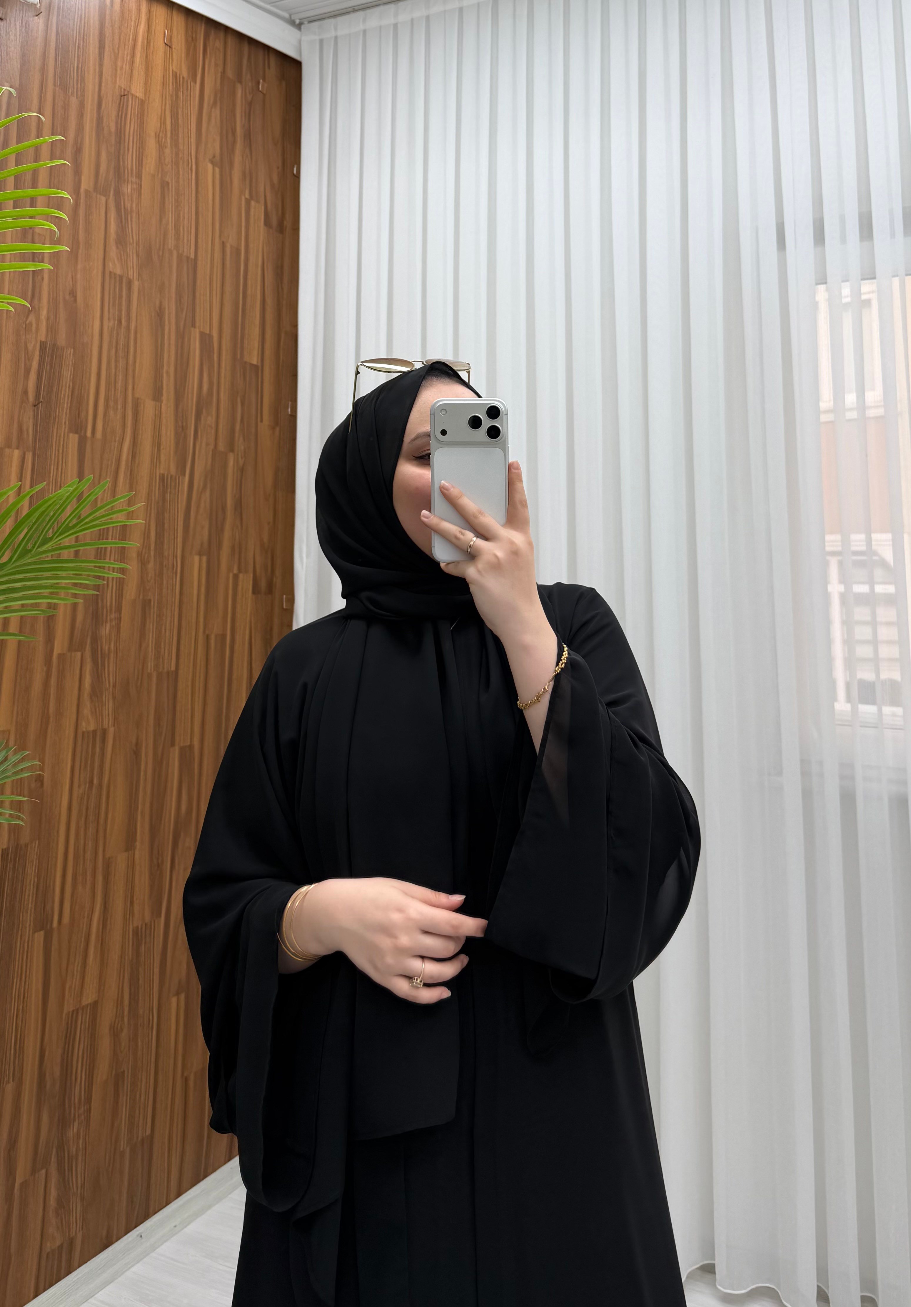 Qup Hümay Çıtçıtlı Şal Detay Abaya Siyah 10063 