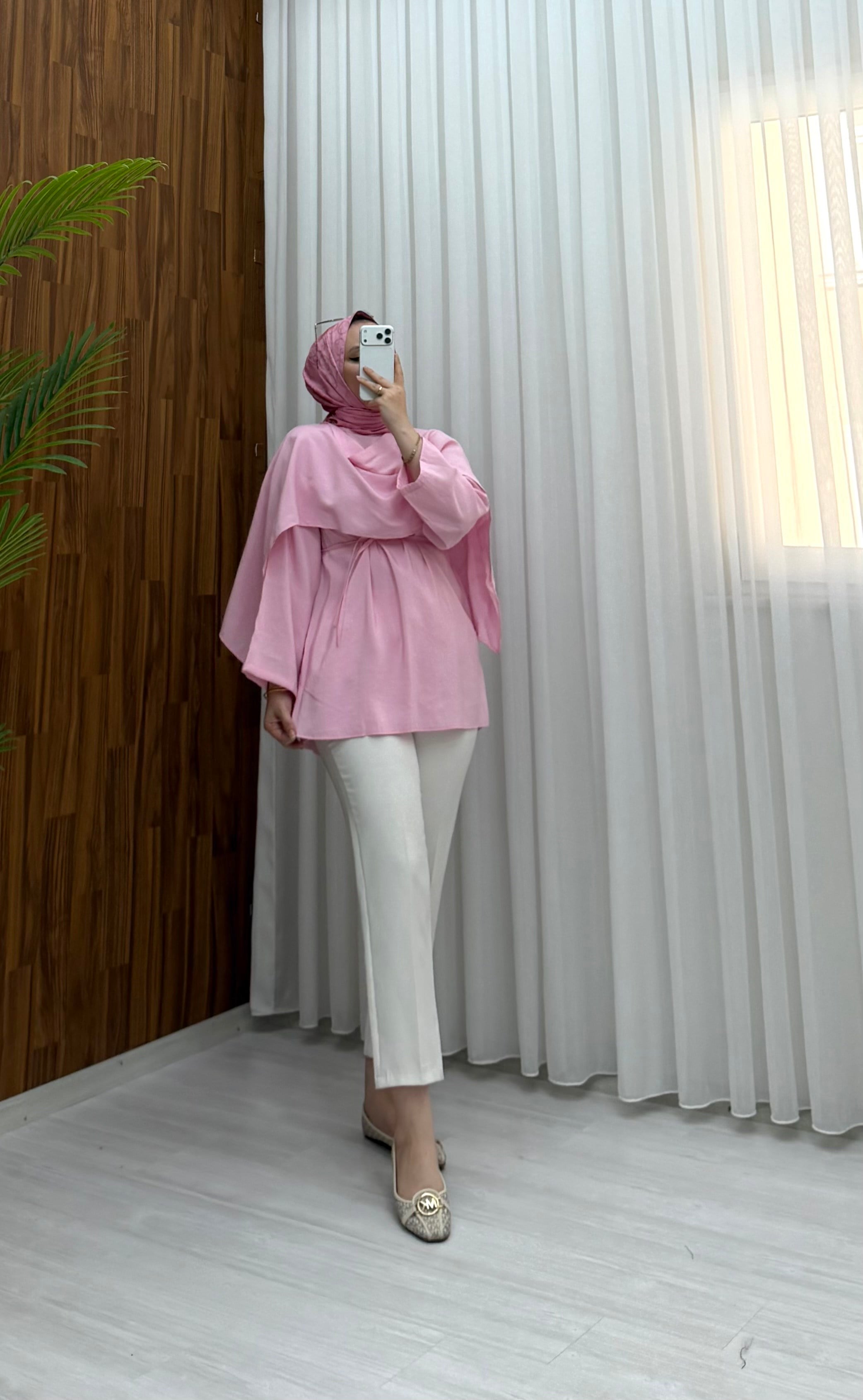 Newshe Pelerin Detay Modal Tunik Pembe 101 