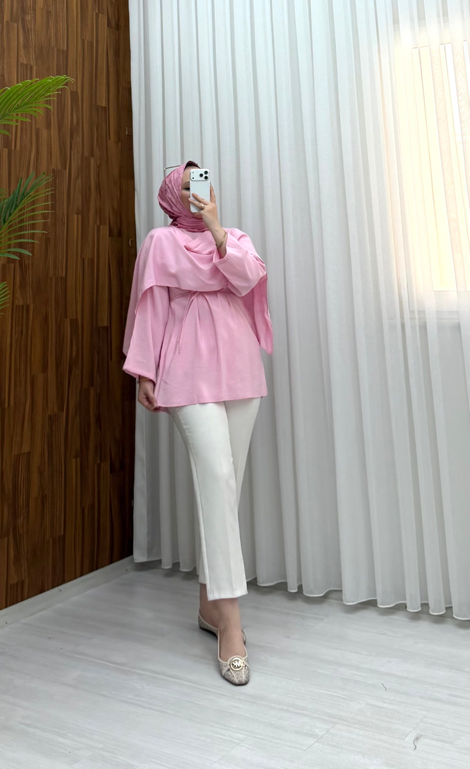 Newshe Pelerin Detay Modal Tunik Pembe 101 