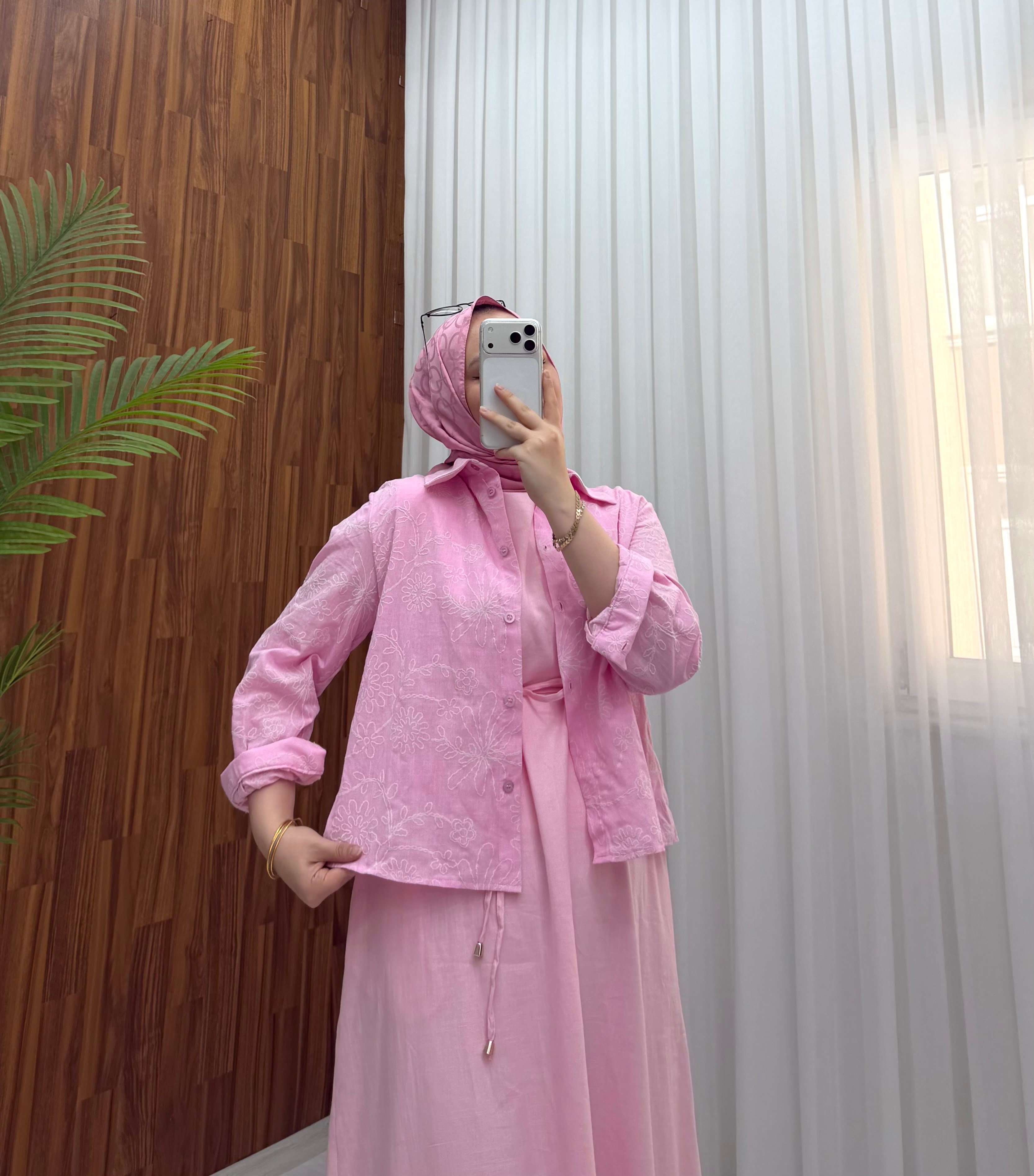 Binay Etnik Desen Keten Elbise Pembe 1011 