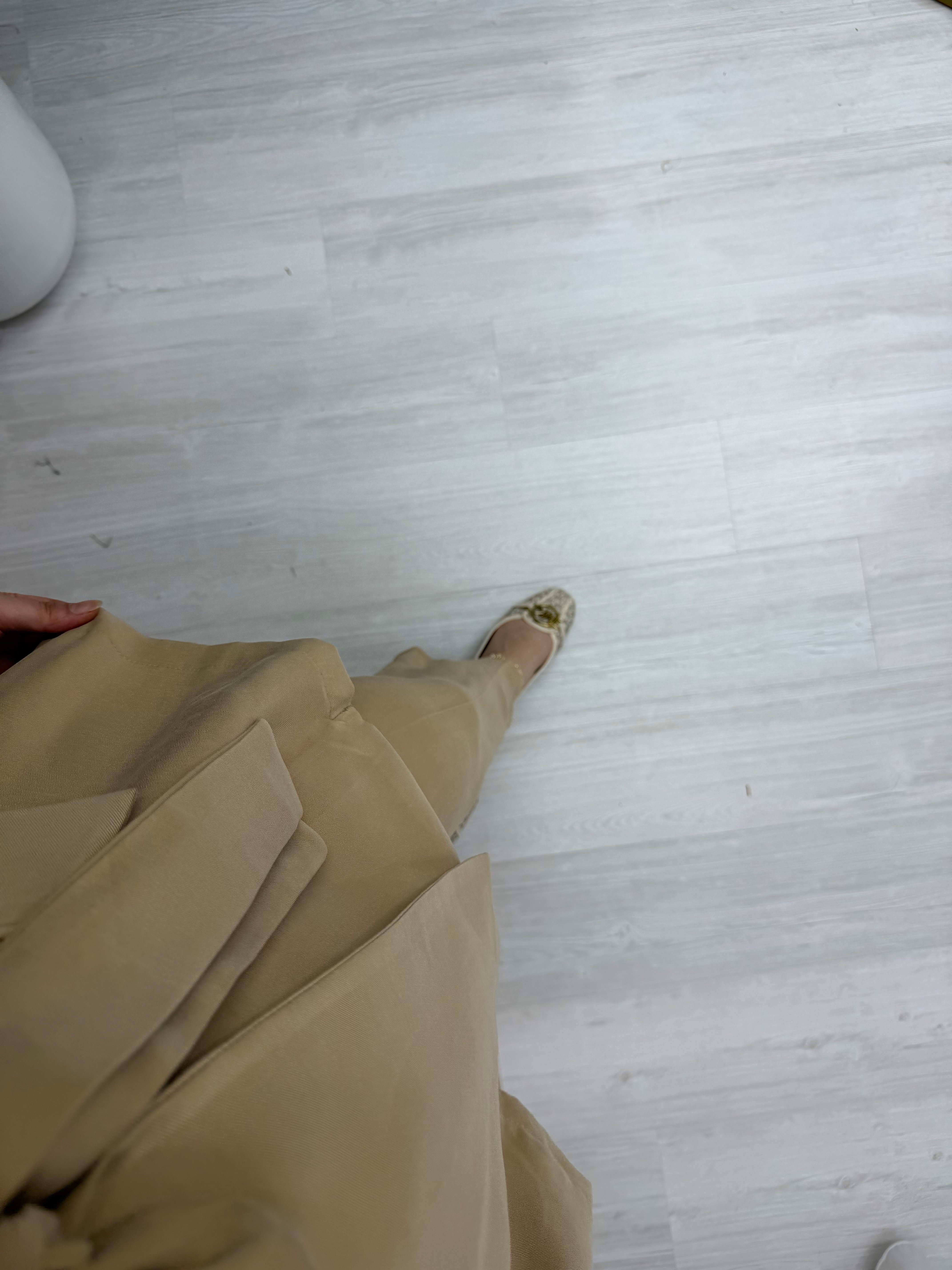 Ekose Modal kumaş Düğme Detay Ceketli Takım Bej 1013 