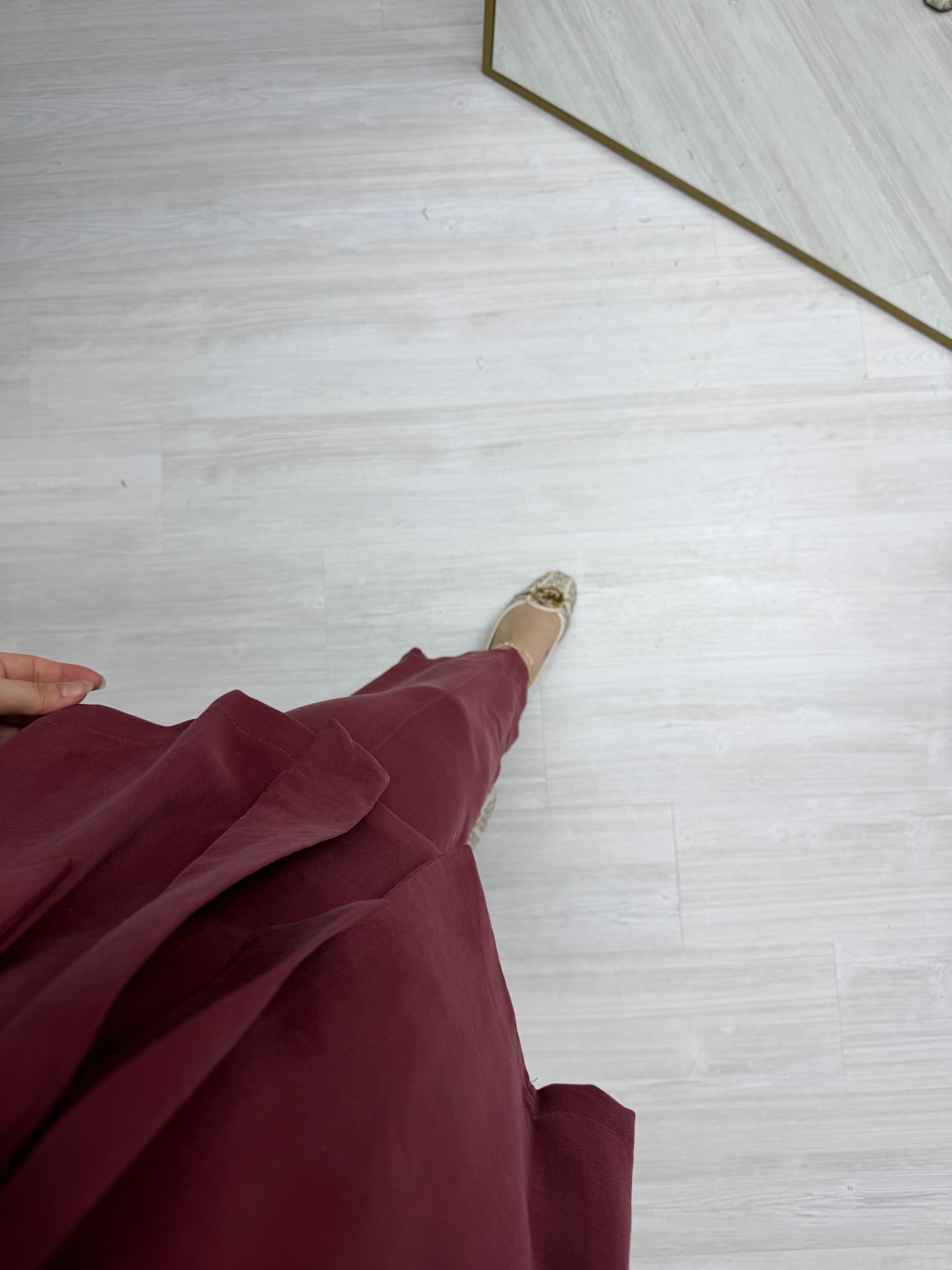 Ekose Modal kumaş Düğme Detay Ceketli Takım  Bordo 1013 