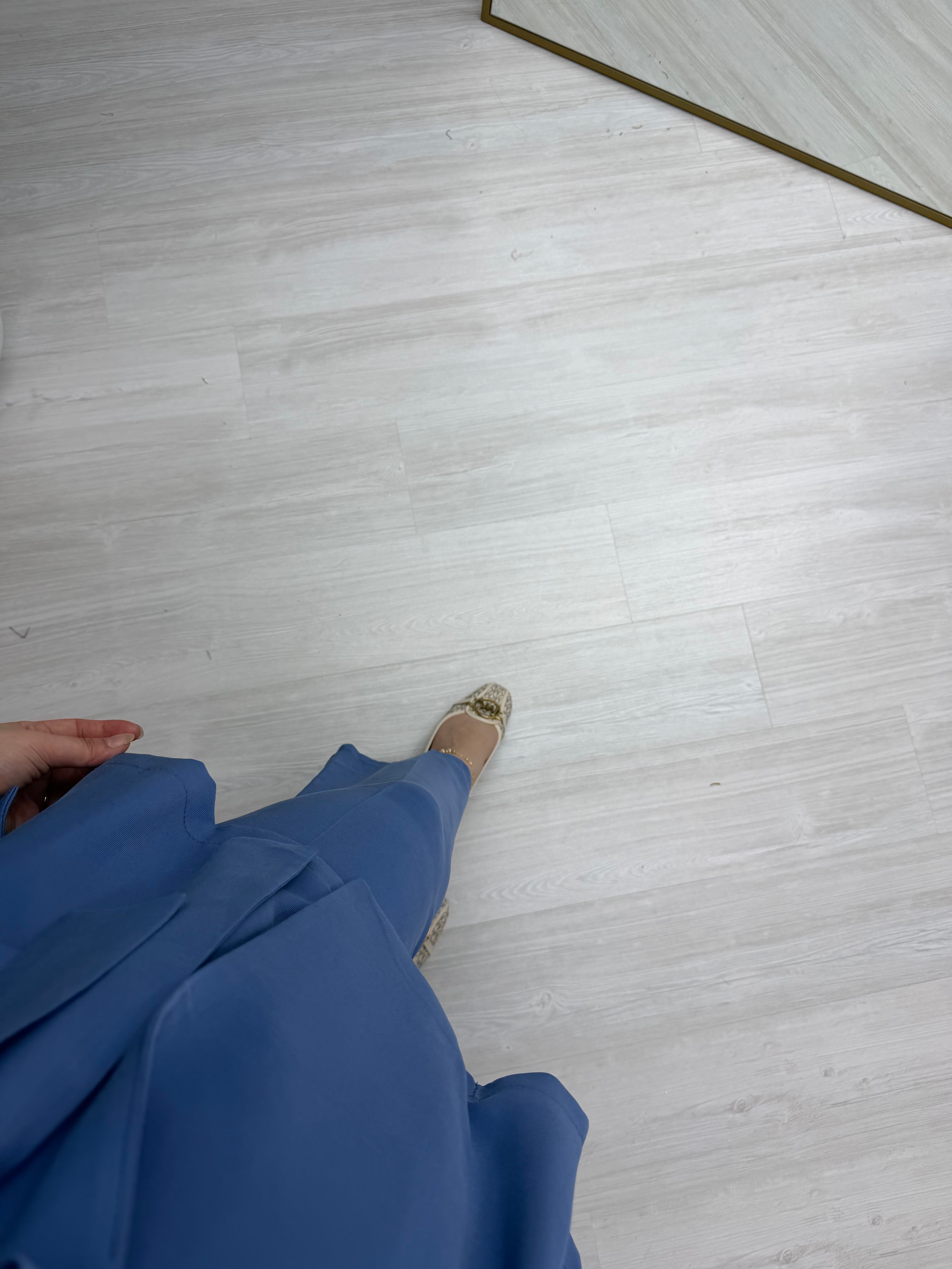 Ekose Modal kumaş Düğme Detay Ceketli Takım Mavi  1013 