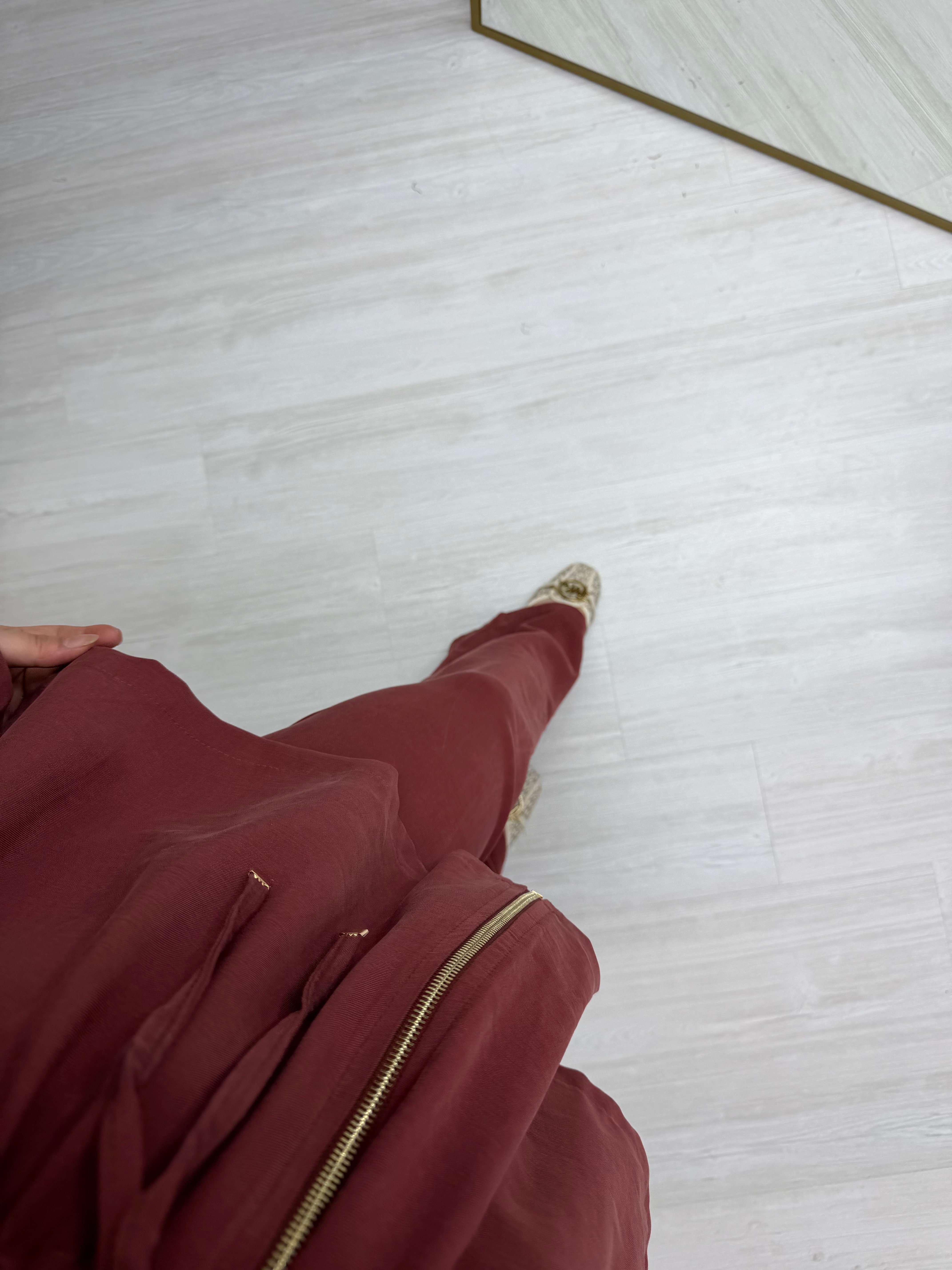Ekose Fermuarlı Bel Sıkmalı Takım Bordo 1014 