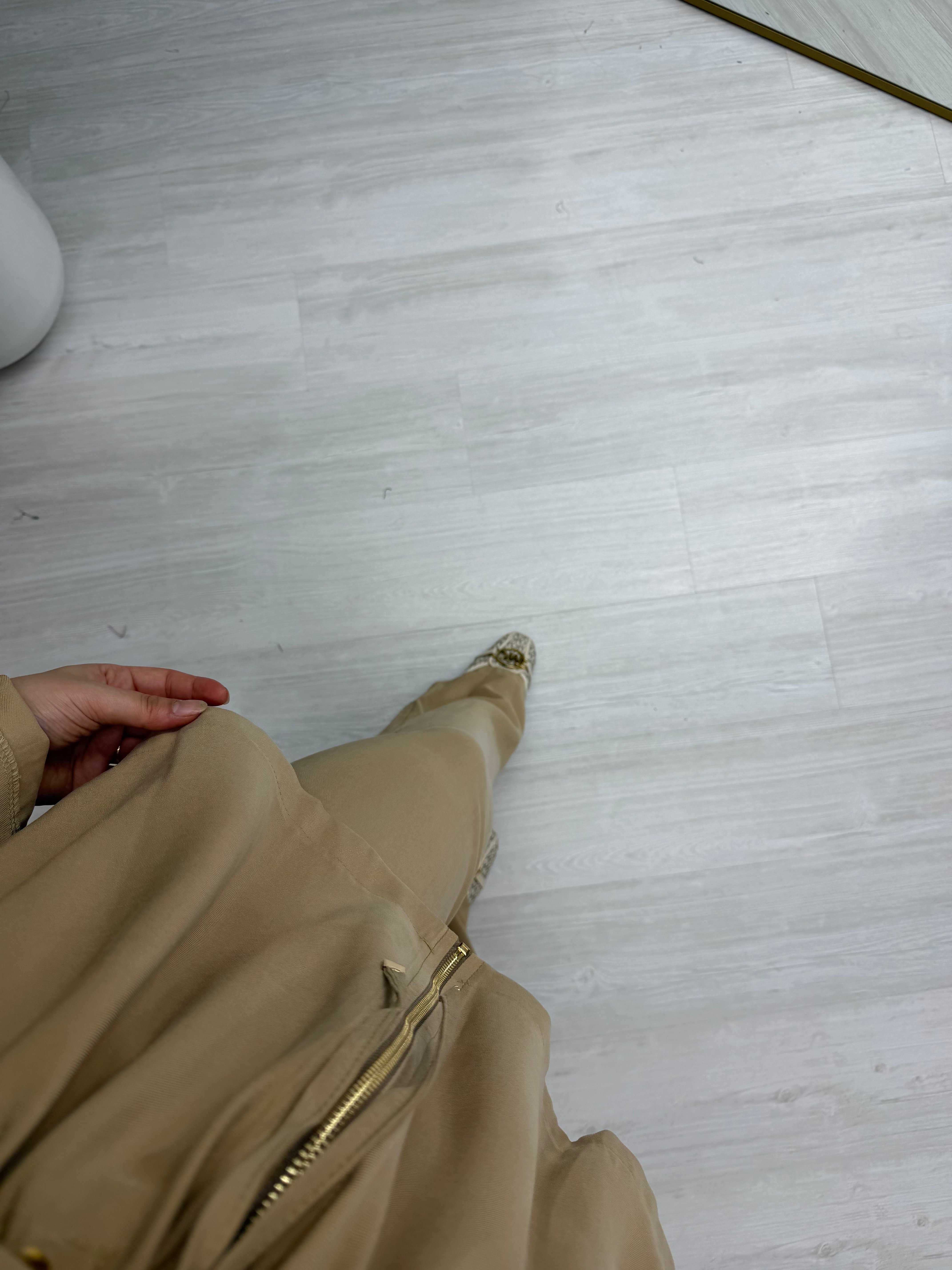 Ekose Fermuarlı Bel Sıkmalı Takım Bej 1014 