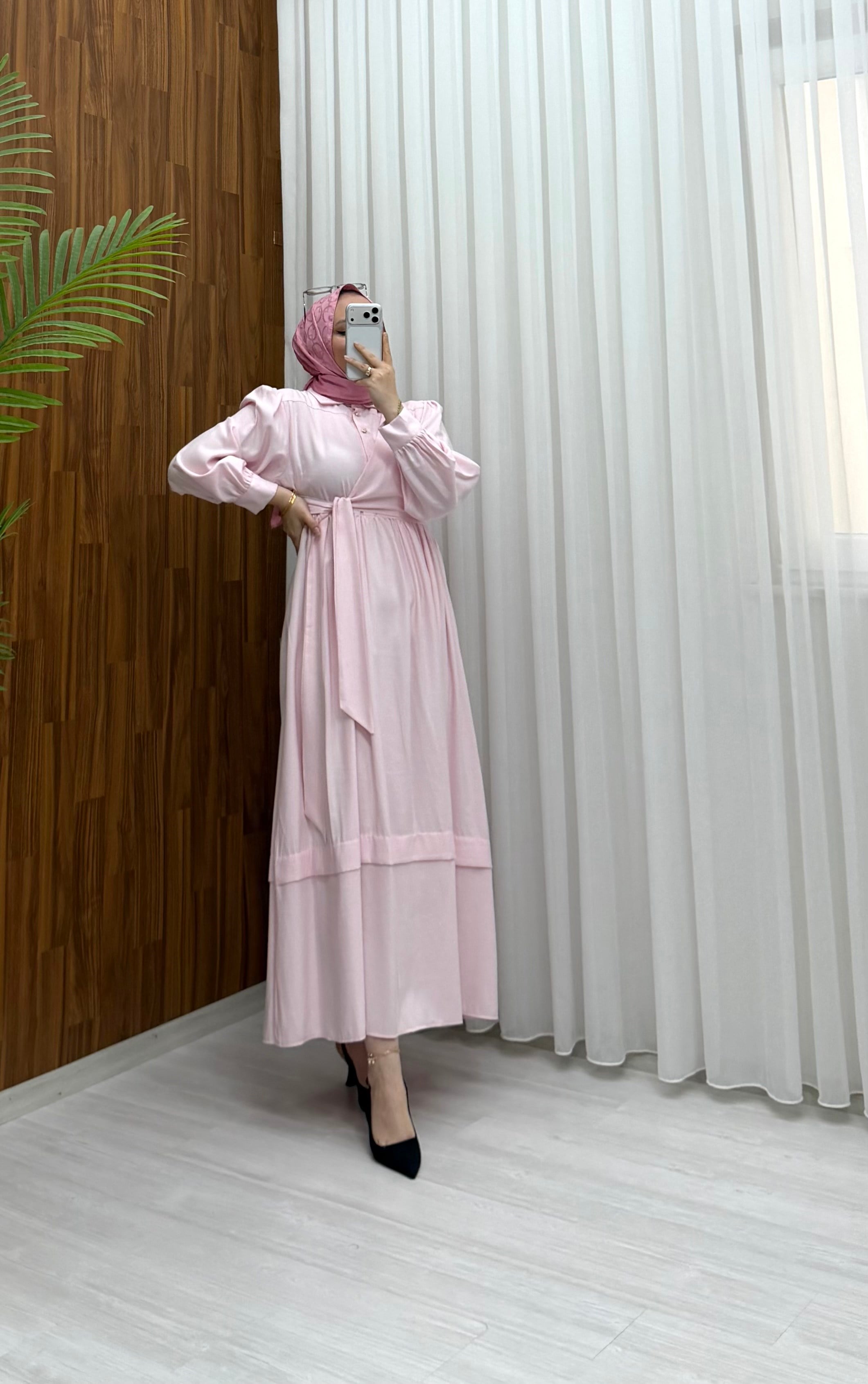 Sole Trikoton Yarım Düğmeli Elbise Pembe  1015 