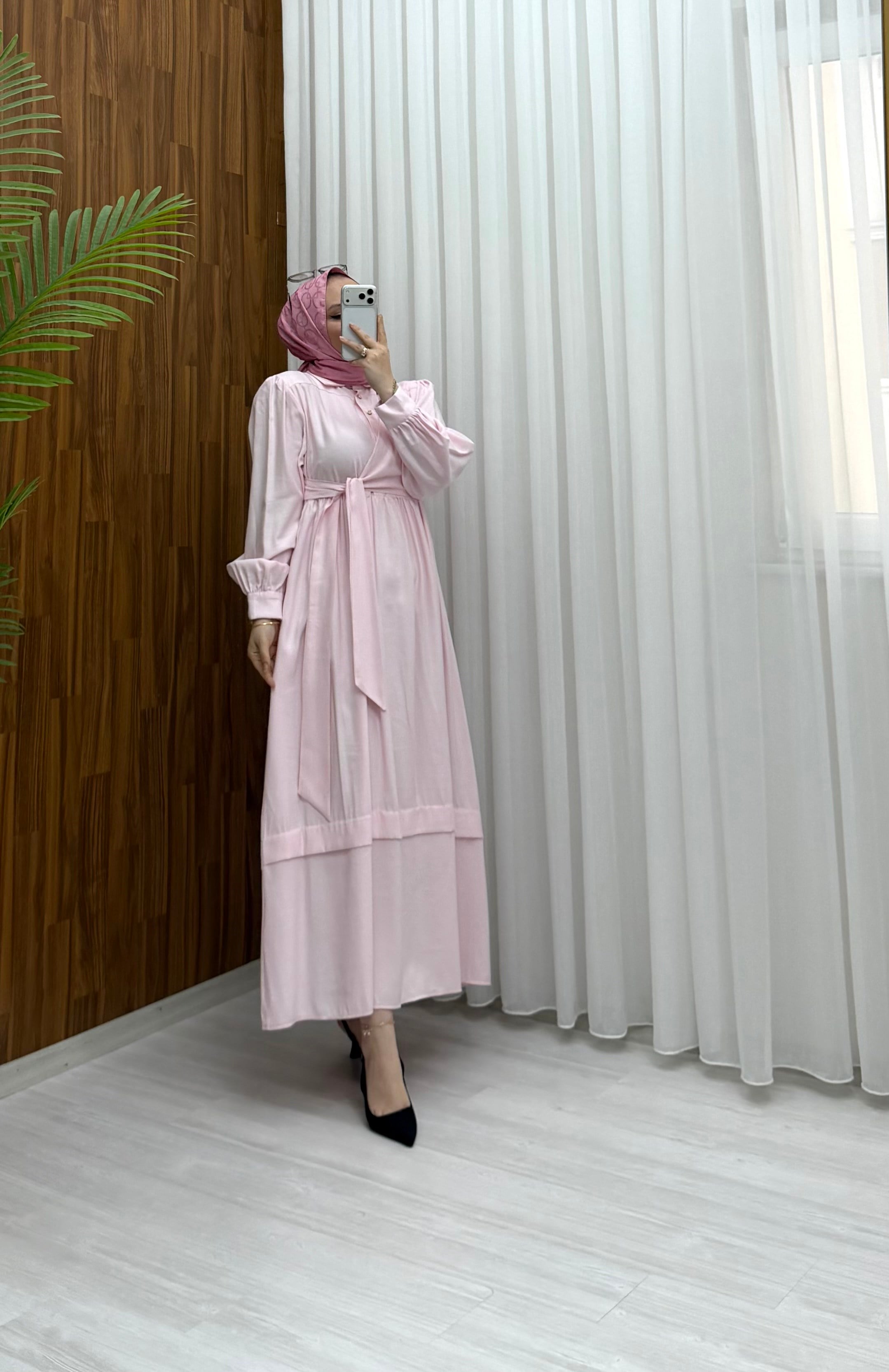 Sole Trikoton Yarım Düğmeli Elbise Pembe  1015 