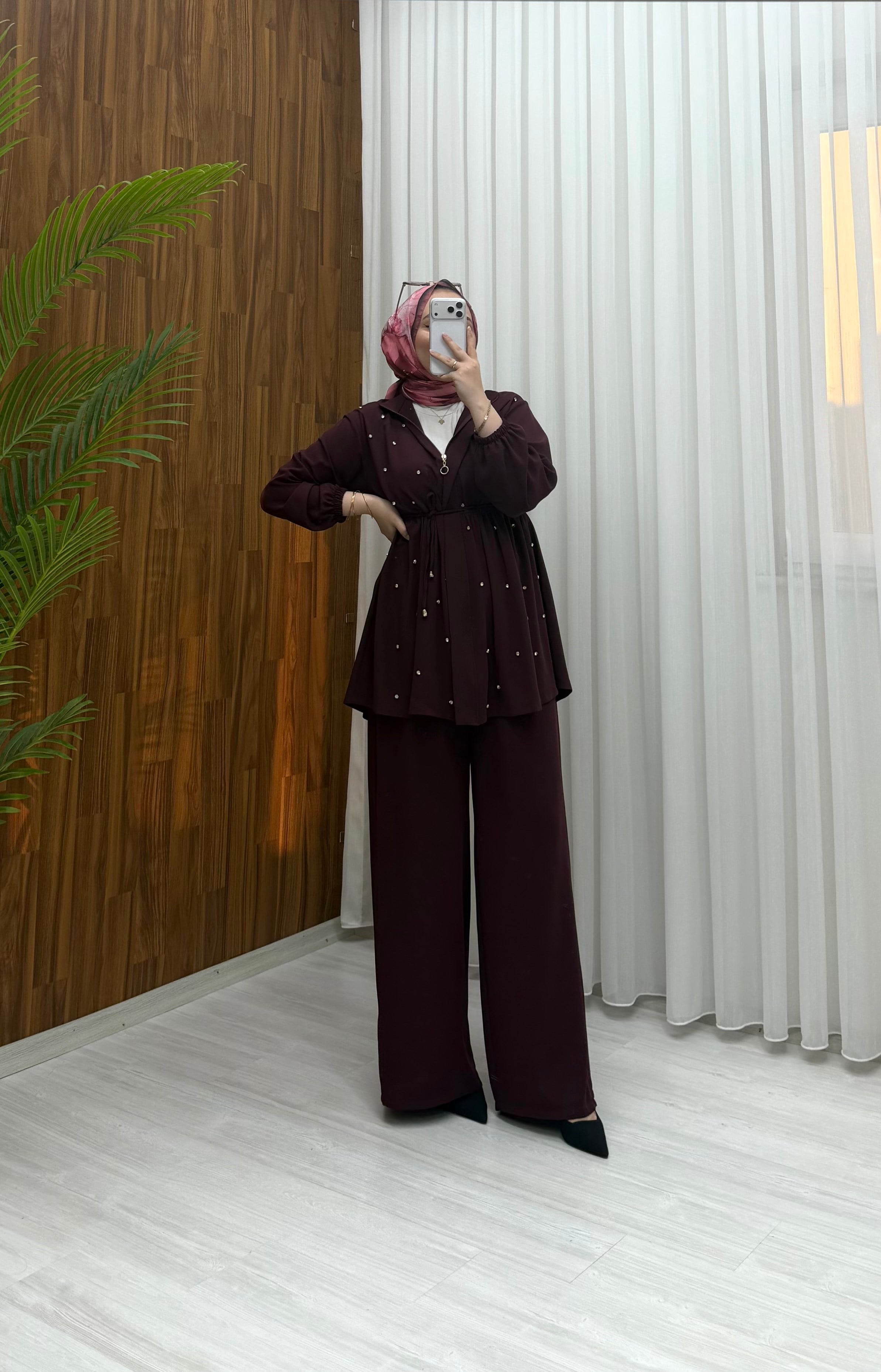 Binay Taşı Linda Takım Bordo 1035 