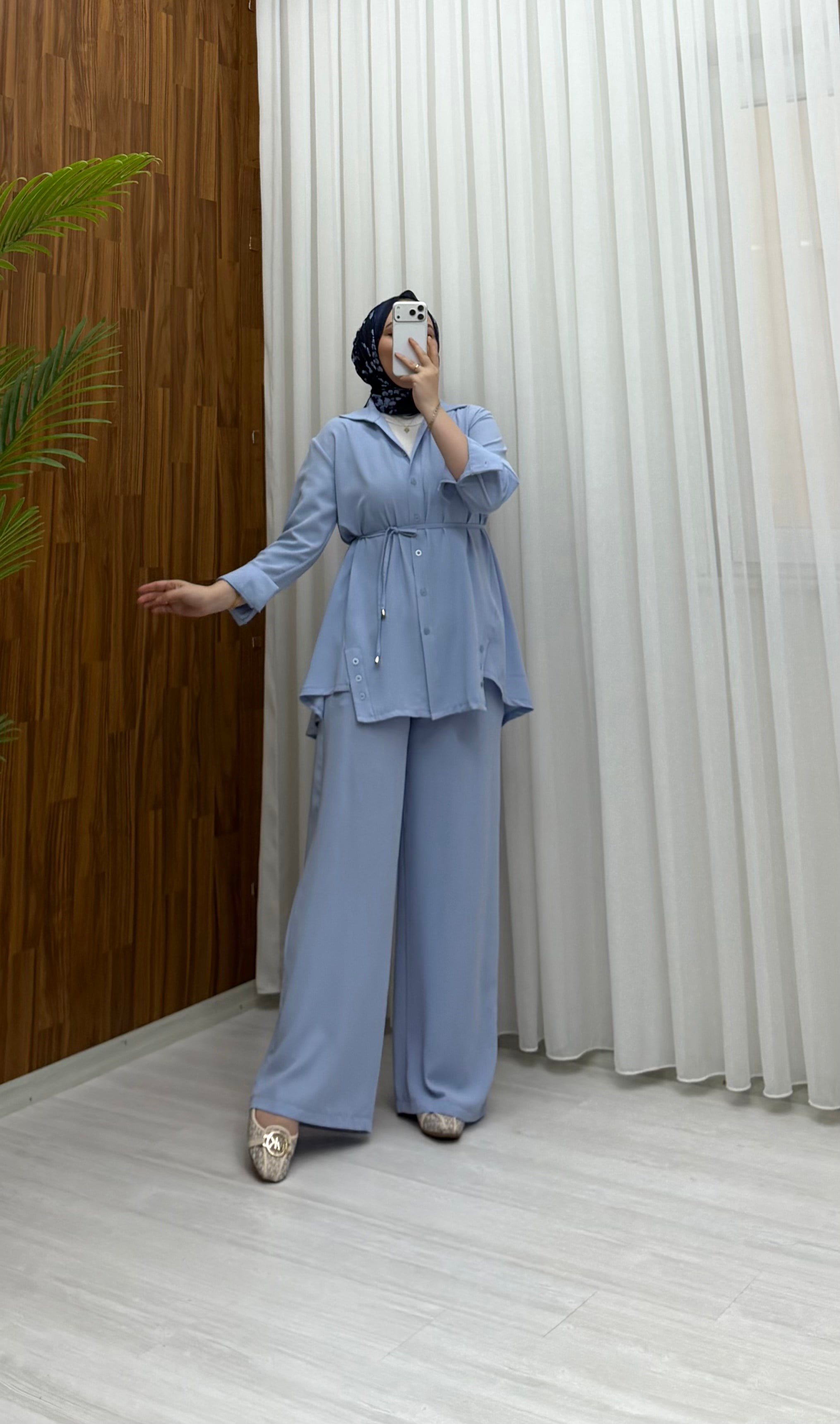 Binay Linda Düğmeli Takım Bebe Mavisi 1038 