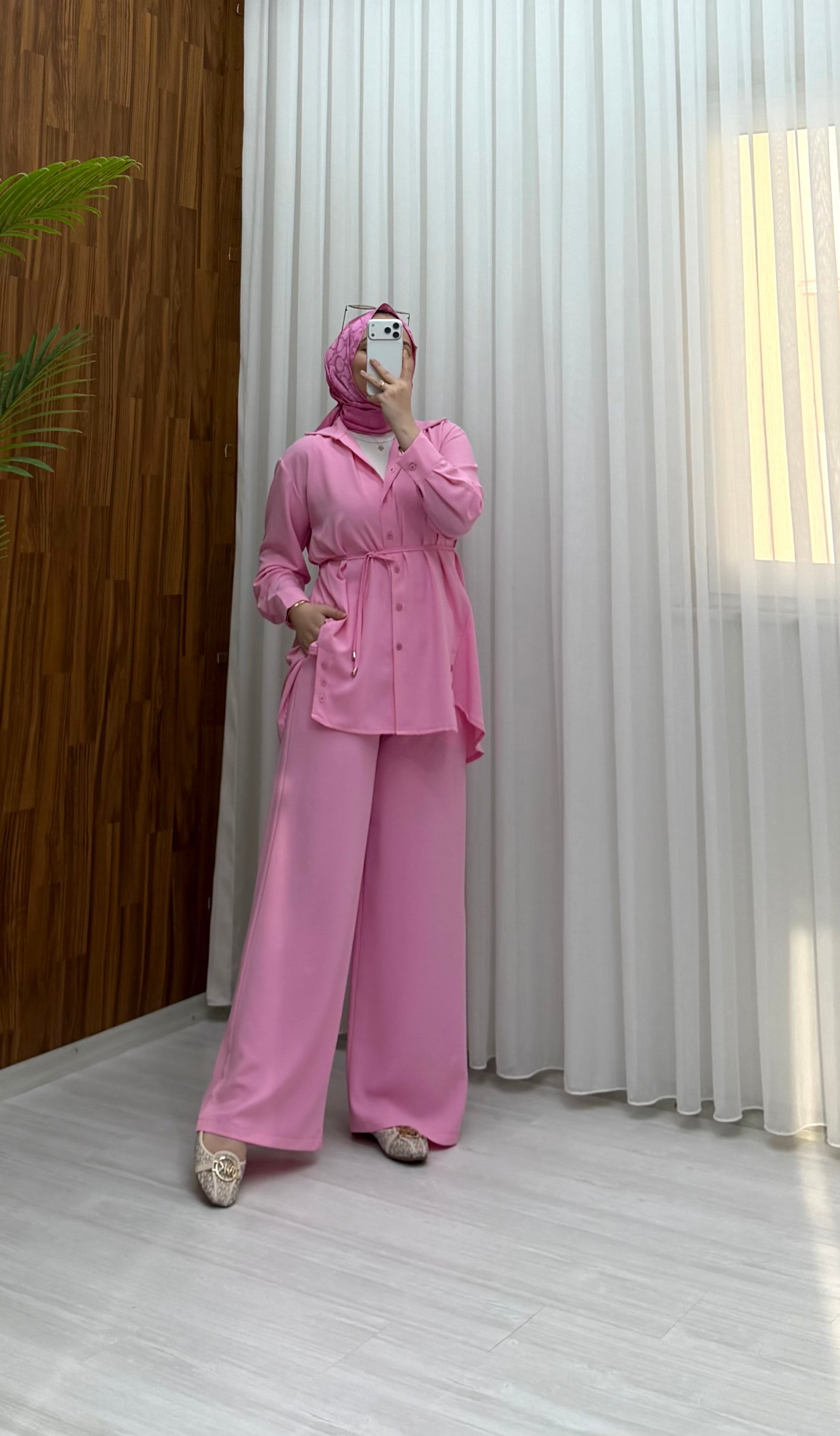 Binay Linda Düğmeli Takım Pembe 1038 