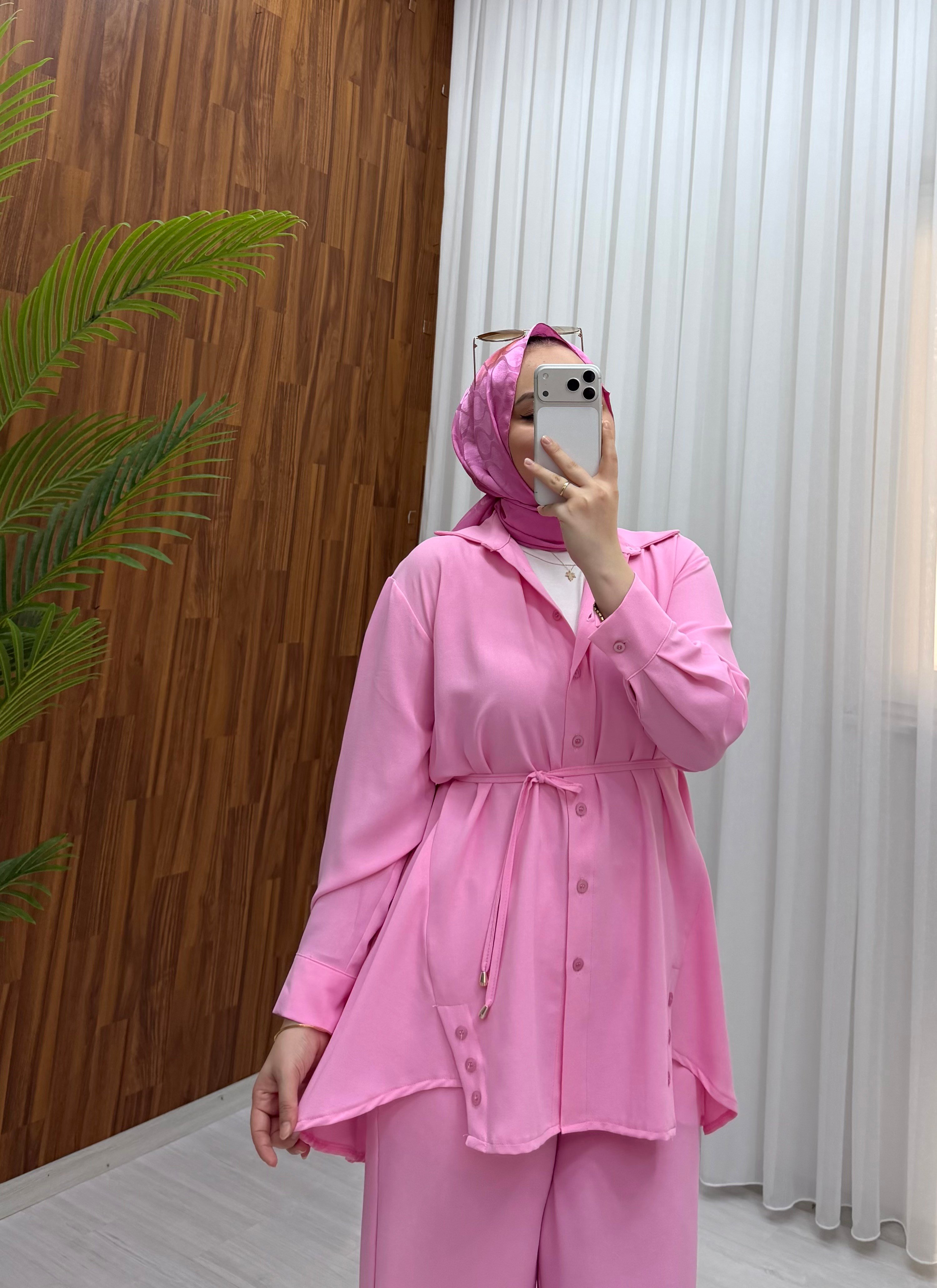 Binay Linda Düğmeli Takım Pembe 1038 