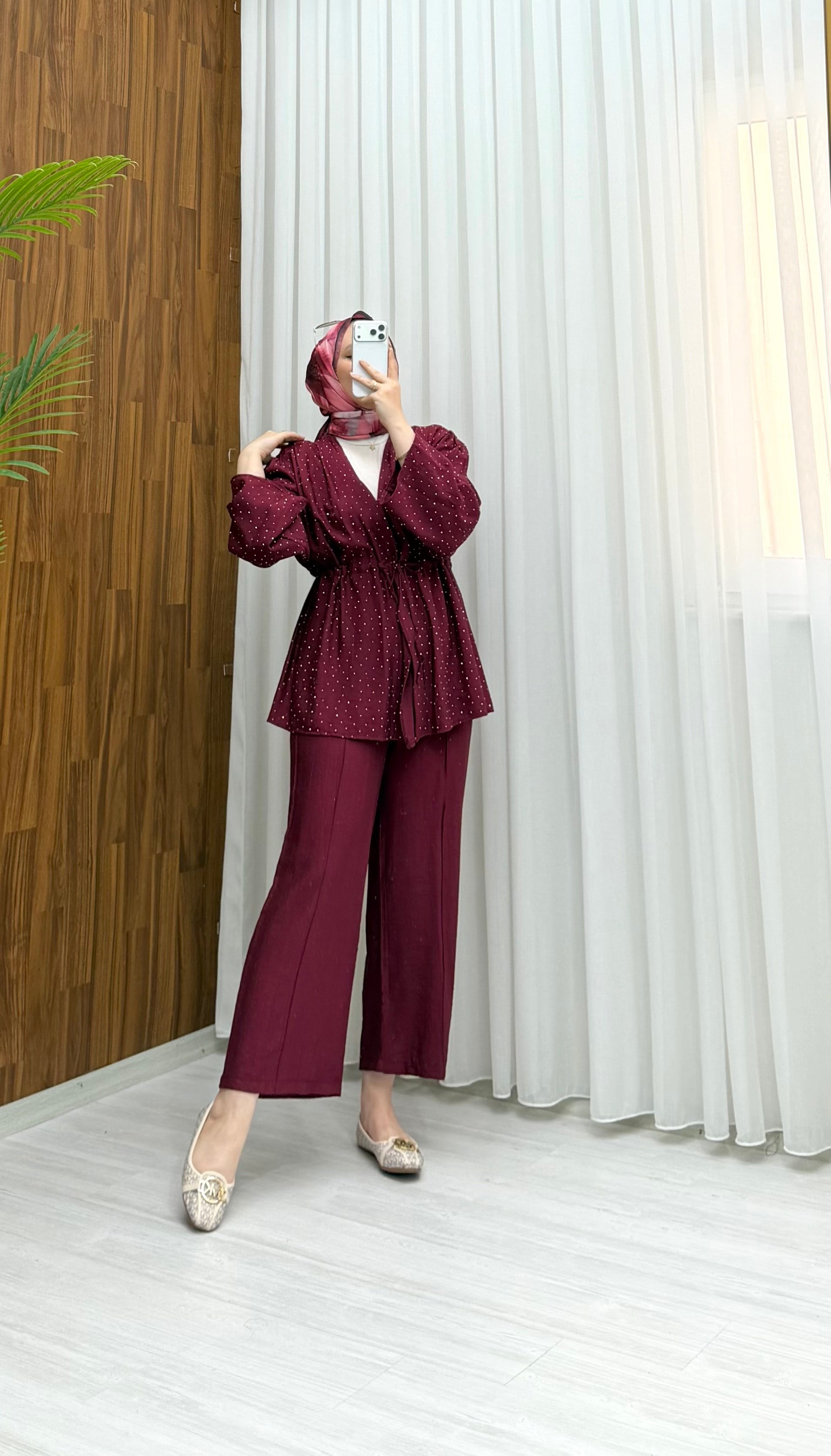NGS Taş İşlemeli Çilek Takım Bordo 104 
