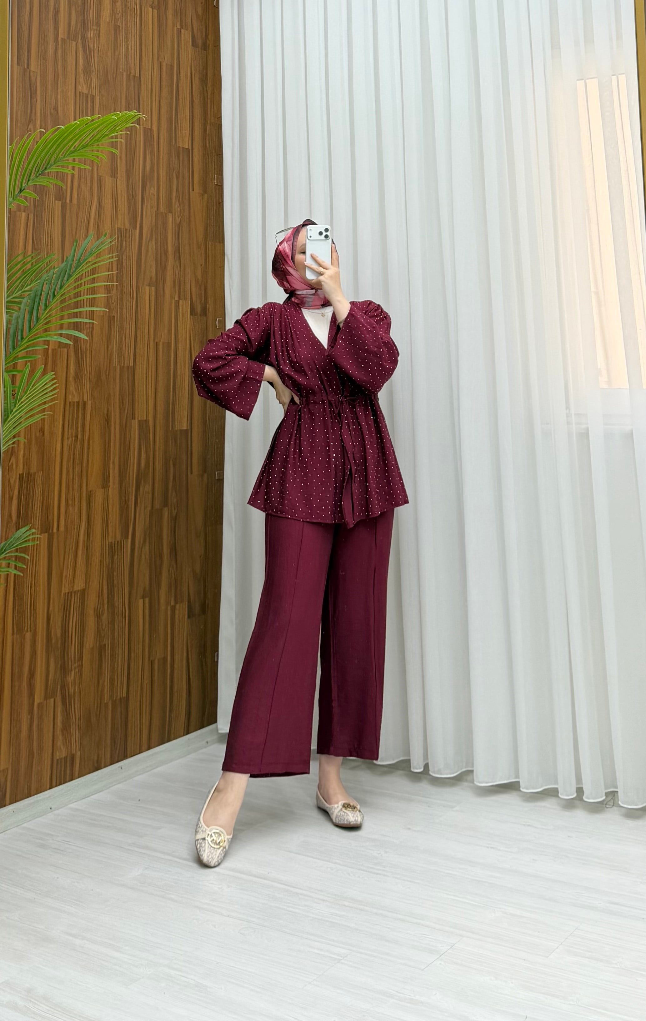 NGS Taş İşlemeli Çilek Takım Bordo 104 