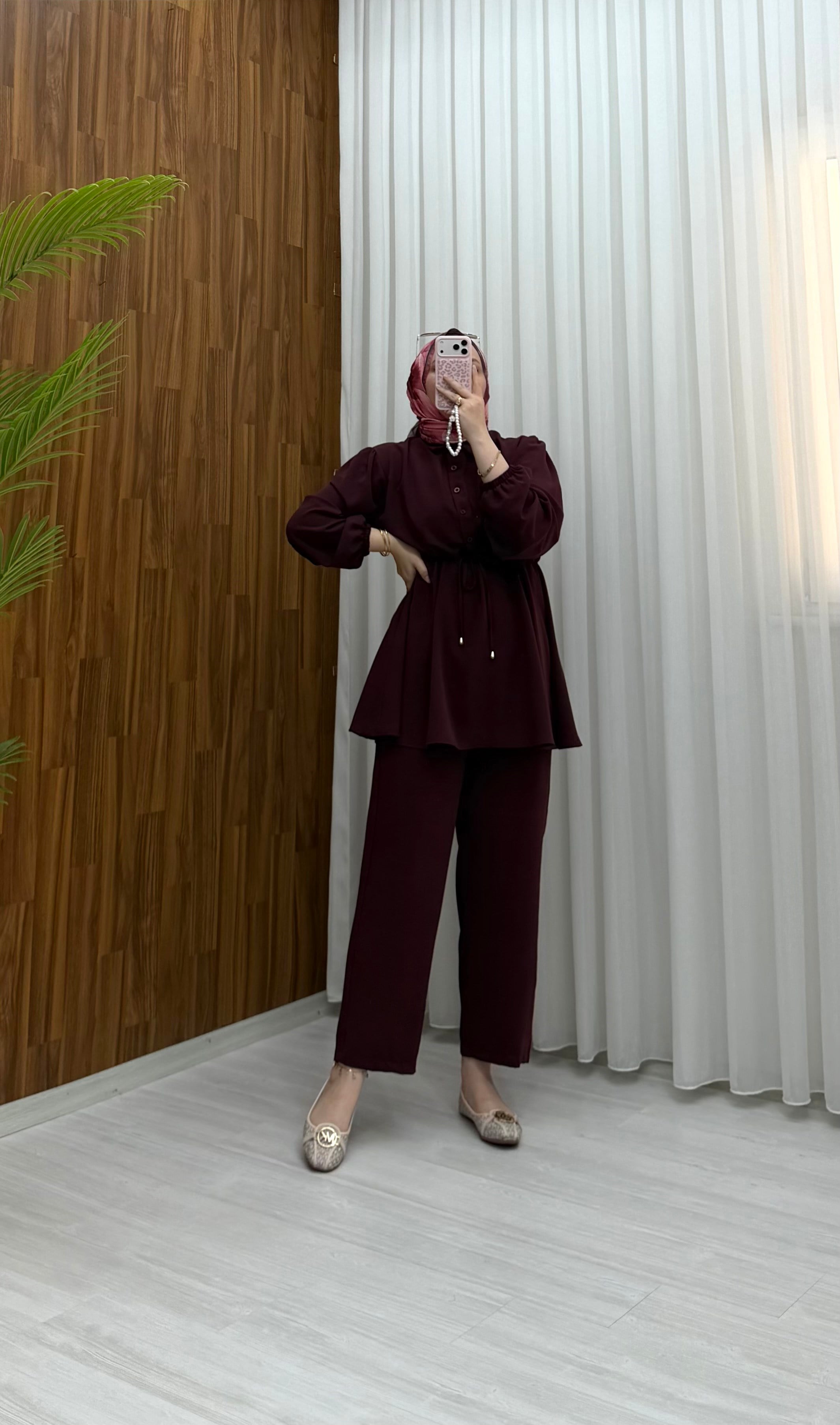 Binay Linda Yakalı Takım Bordo 1042 