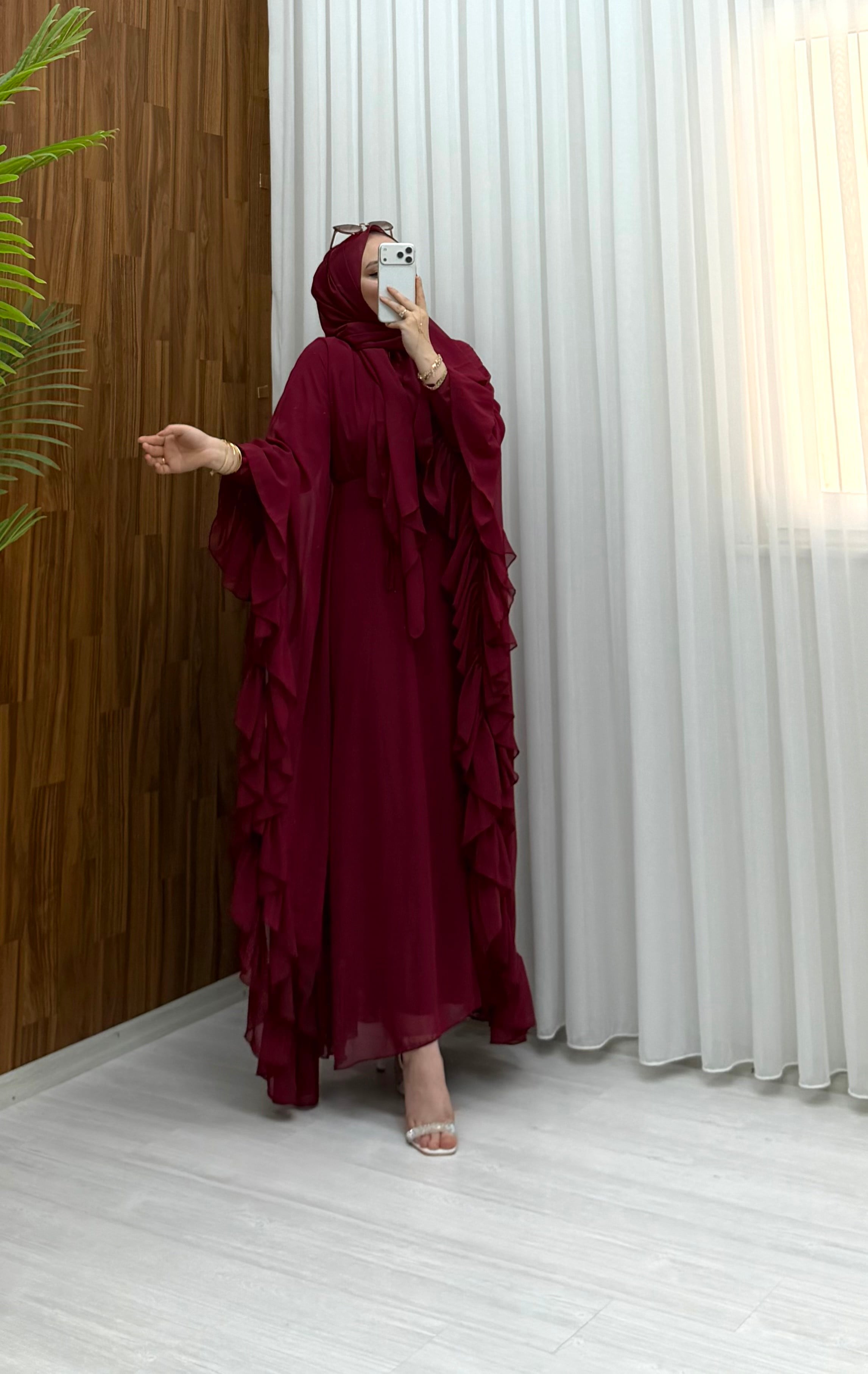 Qup Mısra Pelerin 3'Parça Elbise Bordo 1069 