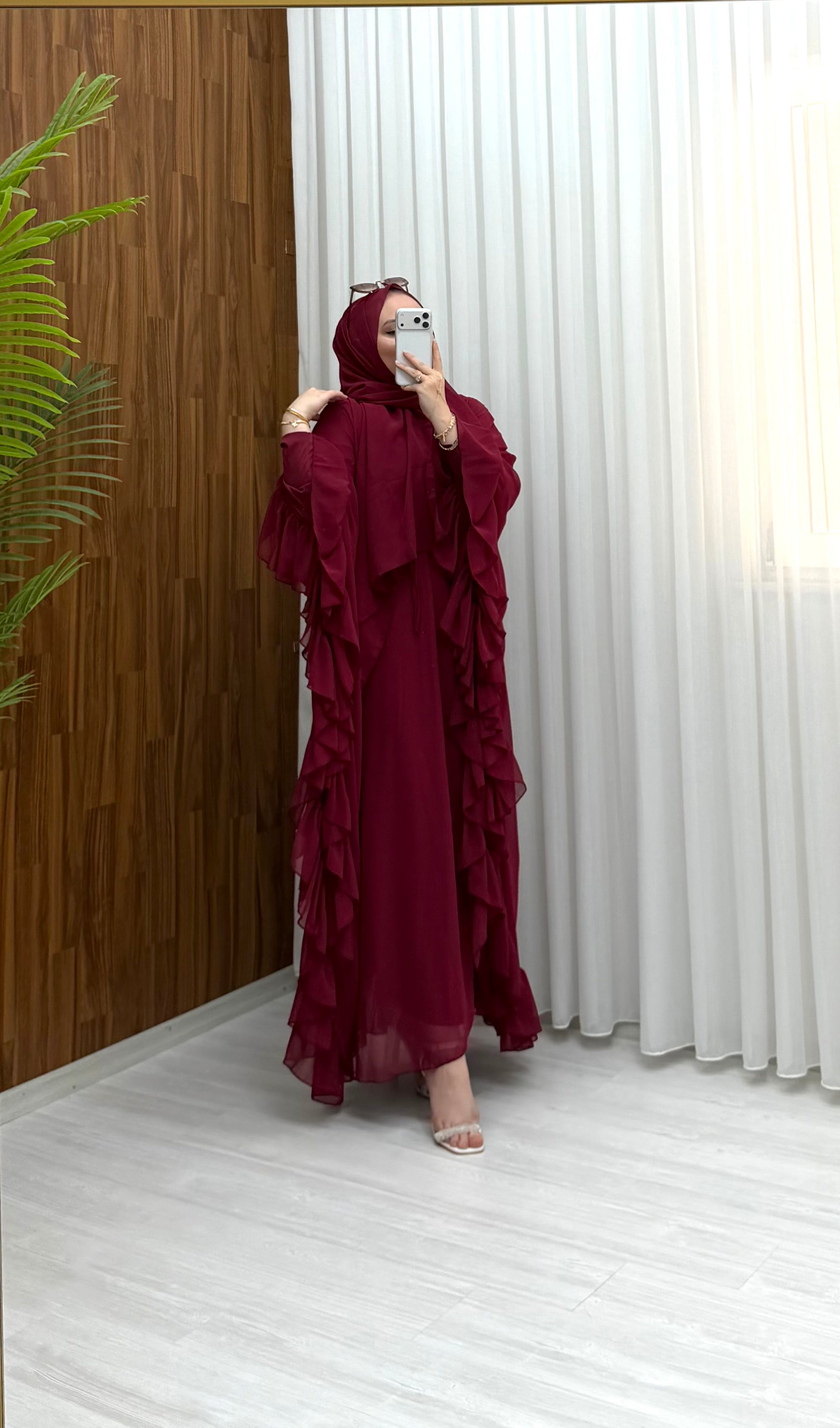 Qup Mısra Pelerin 3'Parça Elbise Bordo 1069 