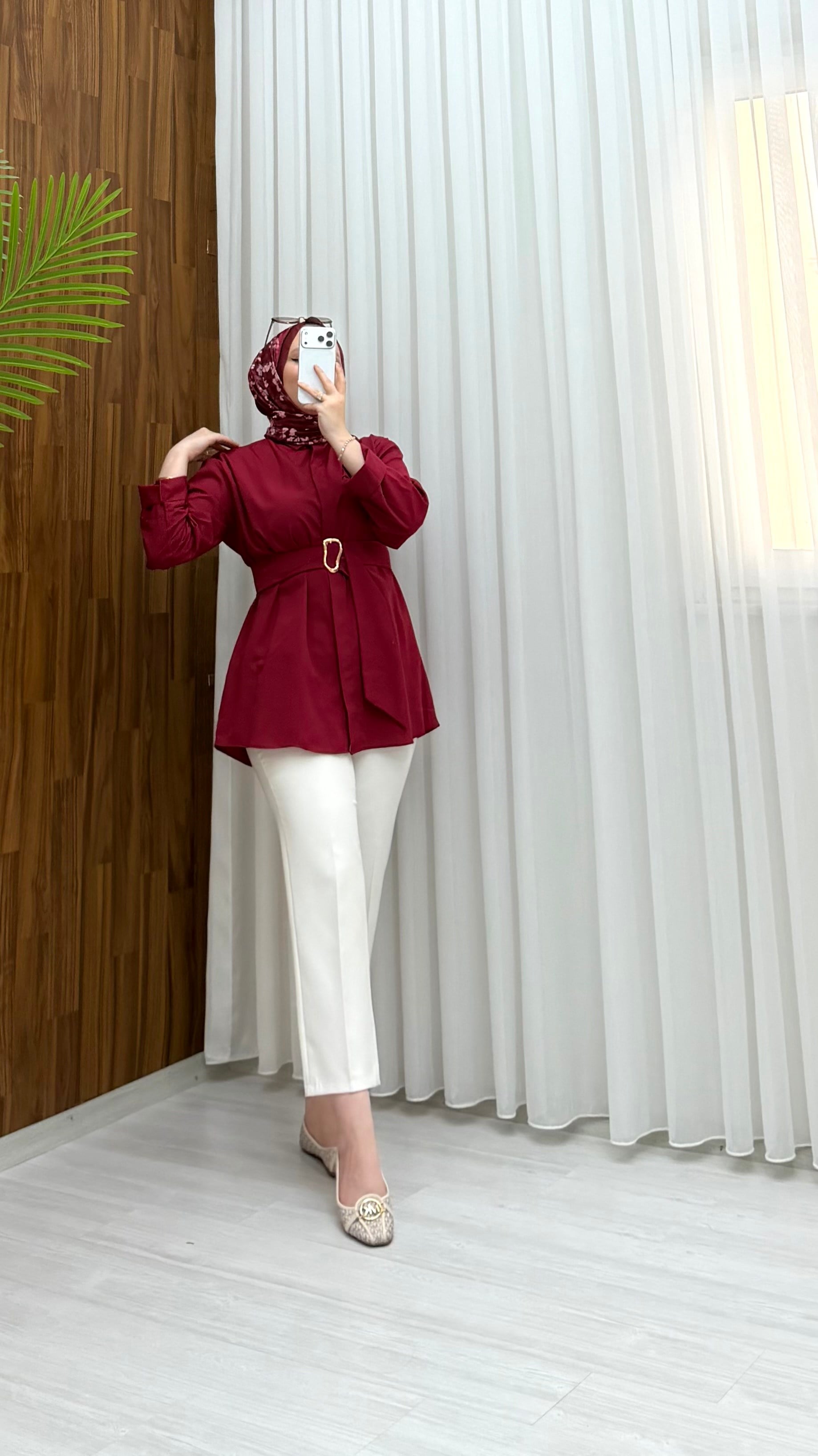 Newshe Toka Detay Tunik Kırmızı  1070 
