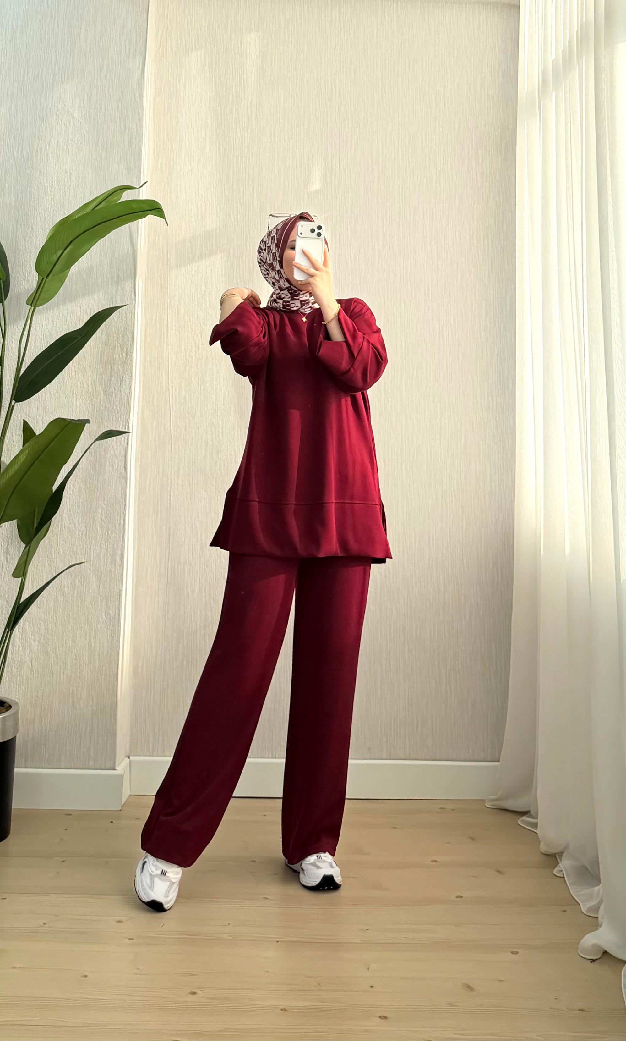 Ngs Yırtmaç Detay Düz Oyshoo Takım Bordo  1112 