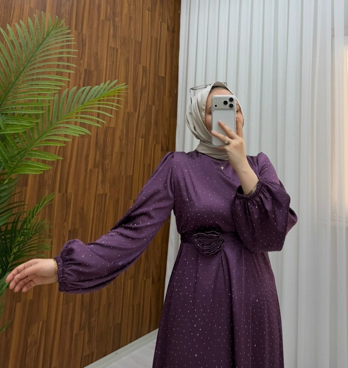 Enderon Taşlı Gül Kemerli Abiye gül kurusu  1136 