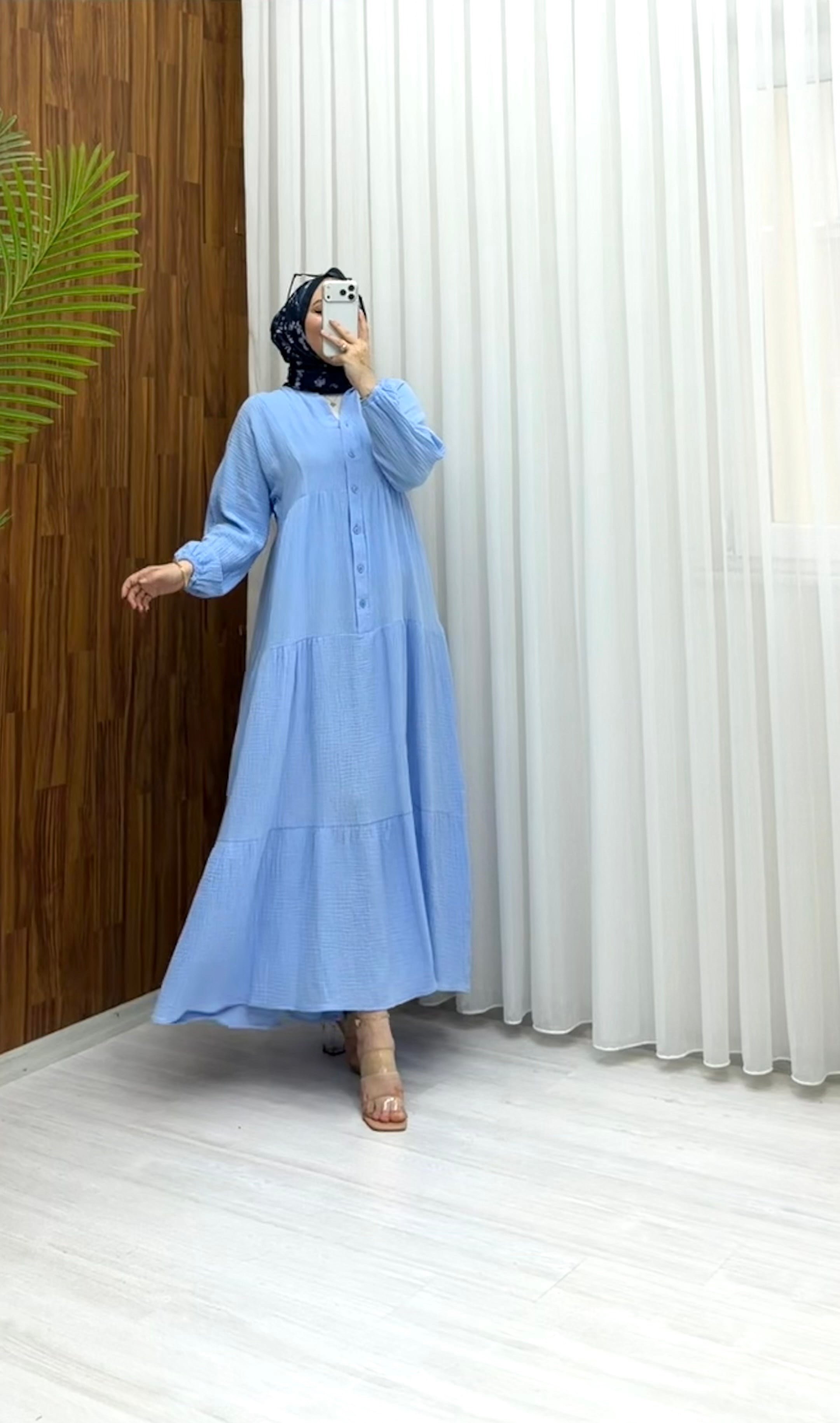 Dior Keten Elbise Mavi 1198 