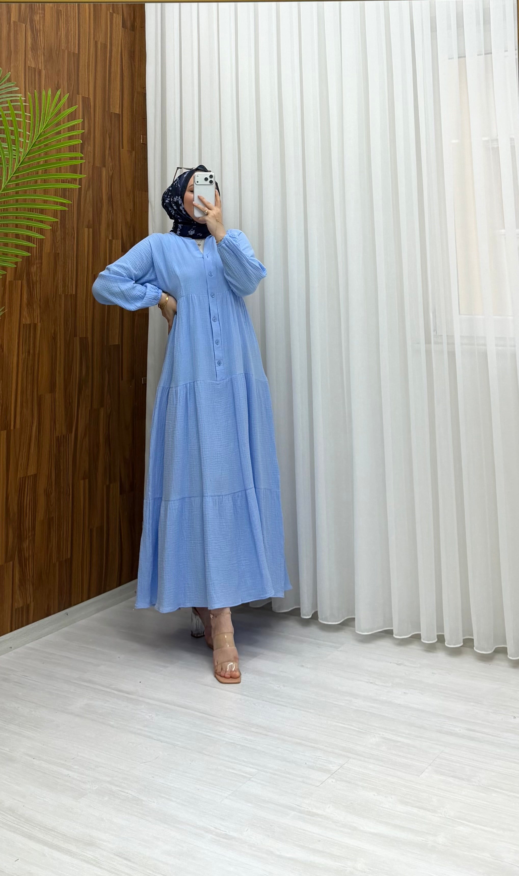 Dior Keten Elbise Mavi 1198 