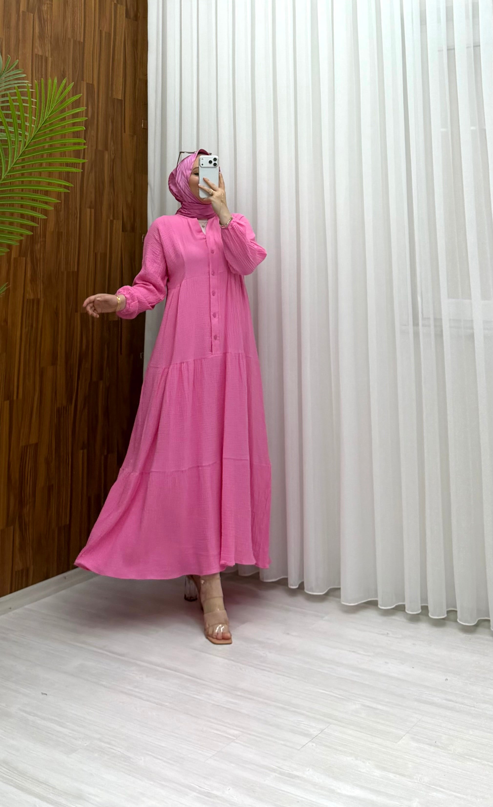 Dior Keten Elbise Pembe  1198 